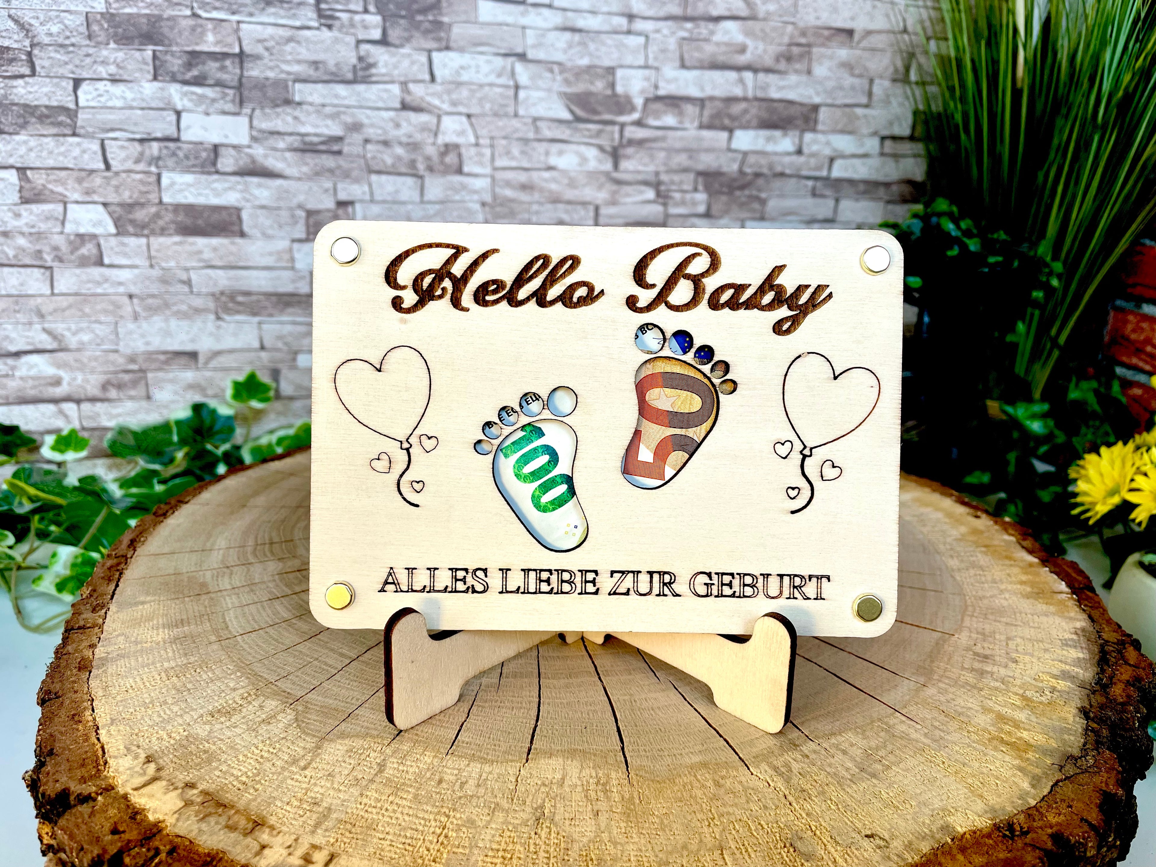 Geldgeschenk Baby 'Hallo Baby' Alles Liebe Zur Geburt Geschenkideen Holz Bilder Schilder Geburtstag Schwanger Kind Kinder