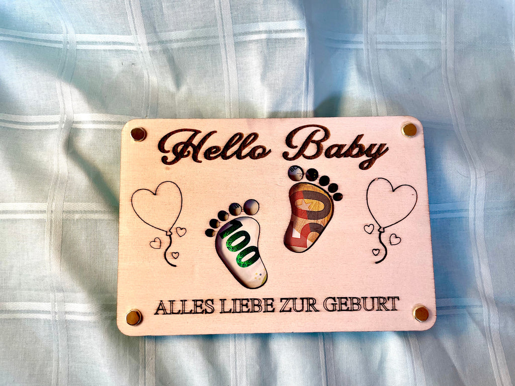 Geldgeschenk Baby 'Hallo Baby' Alles Liebe Zur Geburt Geschenkideen Holz Bilder Schilder Geburtstag Schwanger Kind Kinder