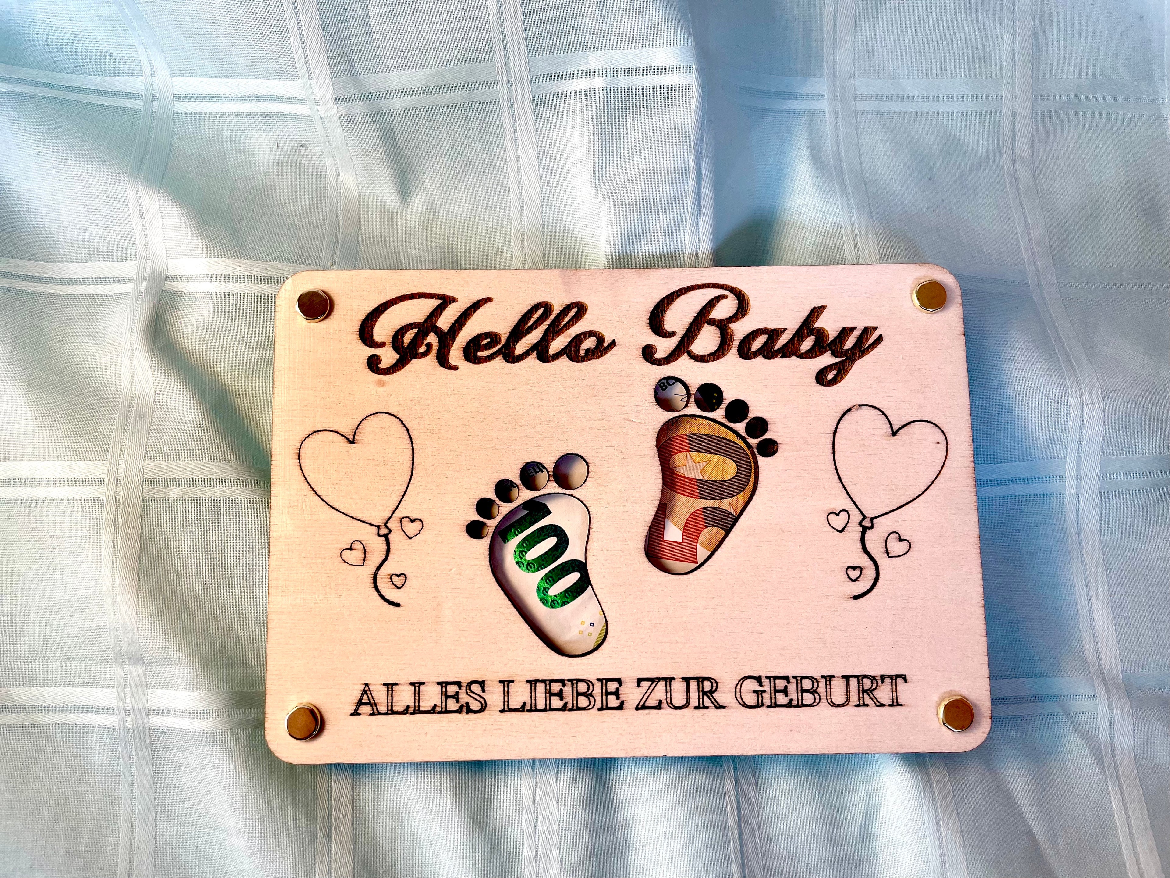 Geldgeschenk Baby 'Hallo Baby' Alles Liebe Zur Geburt Geschenkideen Holz Bilder Schilder Geburtstag Schwanger Kind Kinder