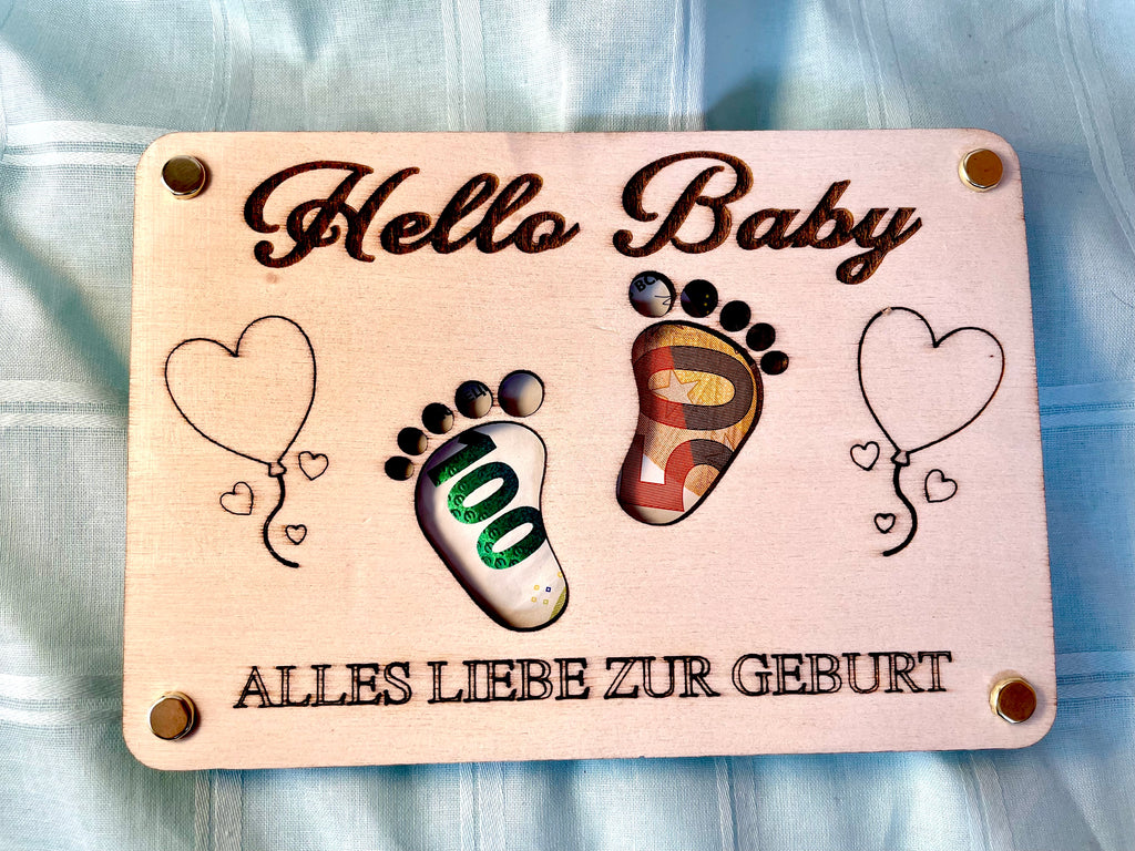 Geldgeschenk Baby 'Hallo Baby' Alles Liebe Zur Geburt Geschenkideen Holz Bilder Schilder Geburtstag Schwanger Kind Kinder