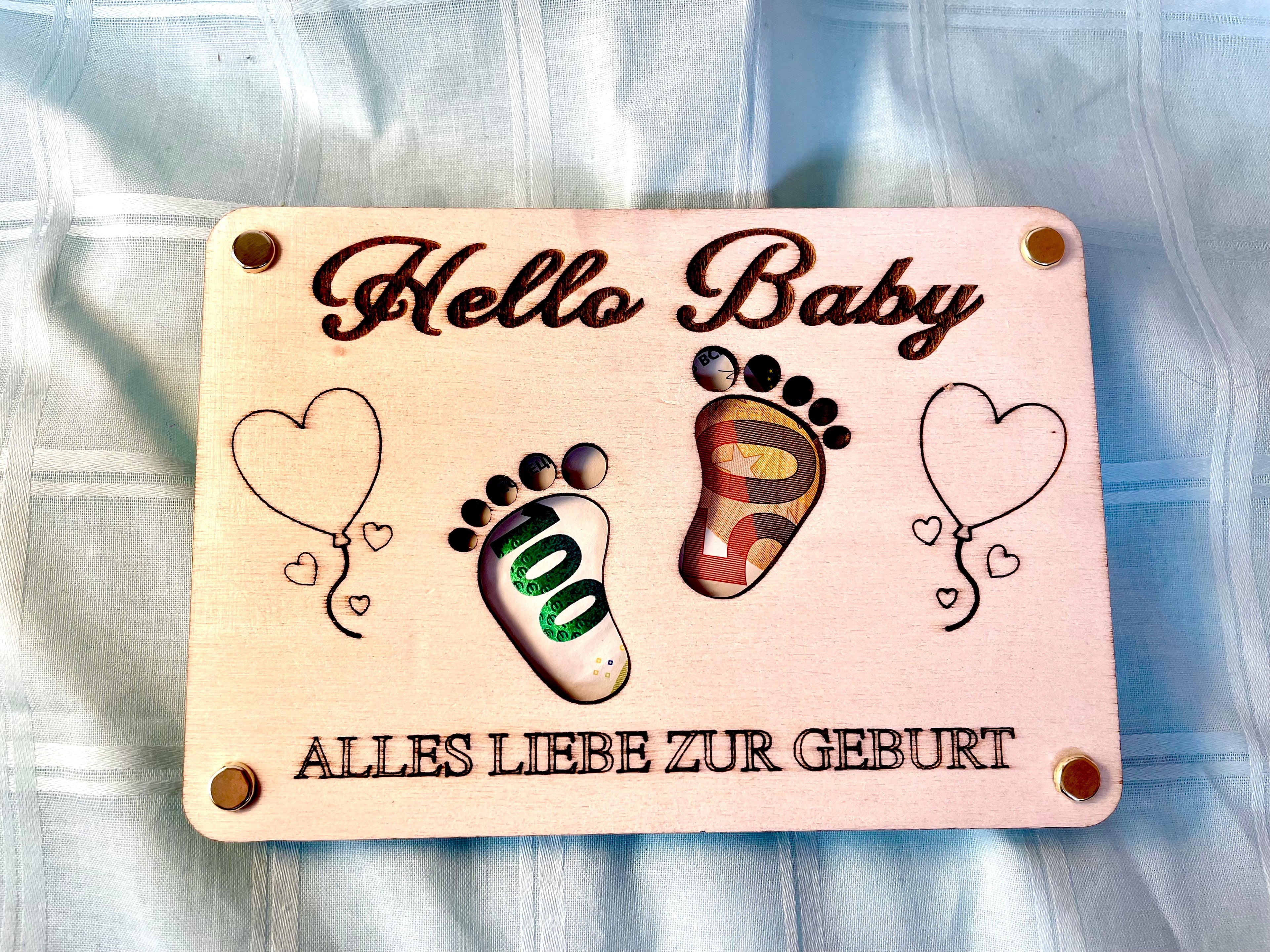 Geldgeschenk Baby 'Hallo Baby' Alles Liebe Zur Geburt Geschenkideen Holz Bilder Schilder Geburtstag Schwanger Kind Kinder