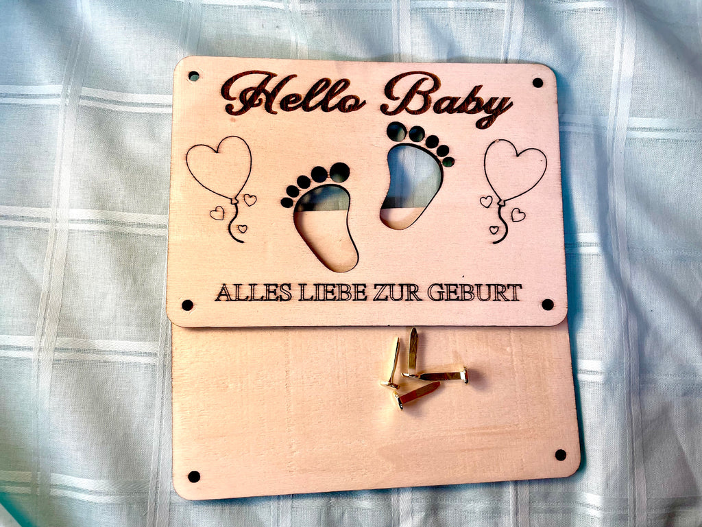 Geldgeschenk Baby 'Hallo Baby' Alles Liebe Zur Geburt Geschenkideen Holz Bilder Schilder Geburtstag Schwanger Kind Kinder