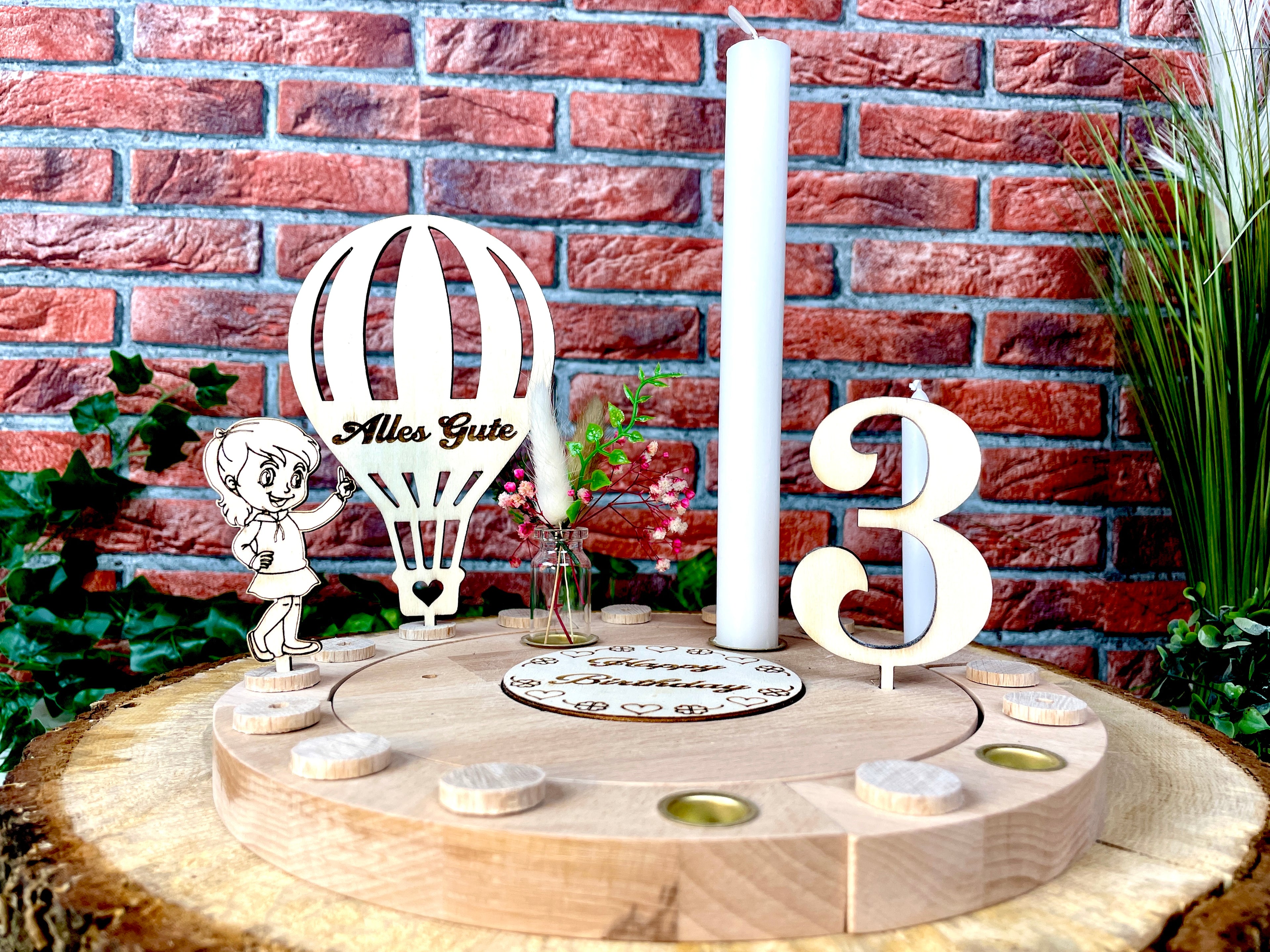 Geburtstagsring  personalisiert Holzkranz Deko Geburtstagsteller Mädchen XXL Geburtstagslicht Erster Geburtstag Kerzenhalter Vase