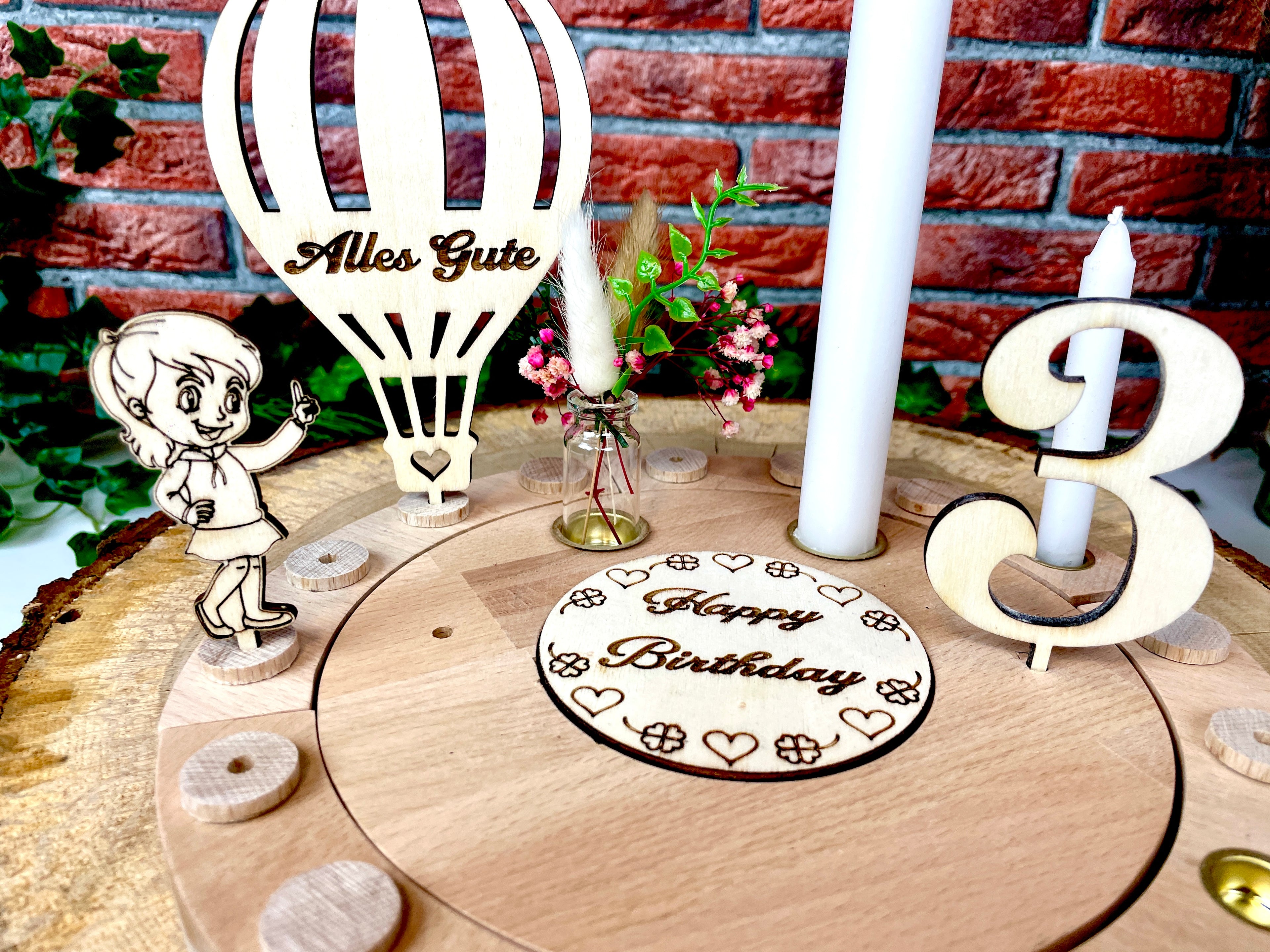 Geburtstagsring  personalisiert Holzkranz Deko Geburtstagsteller Mädchen XXL Geburtstagslicht Erster Geburtstag Kerzenhalter Vase