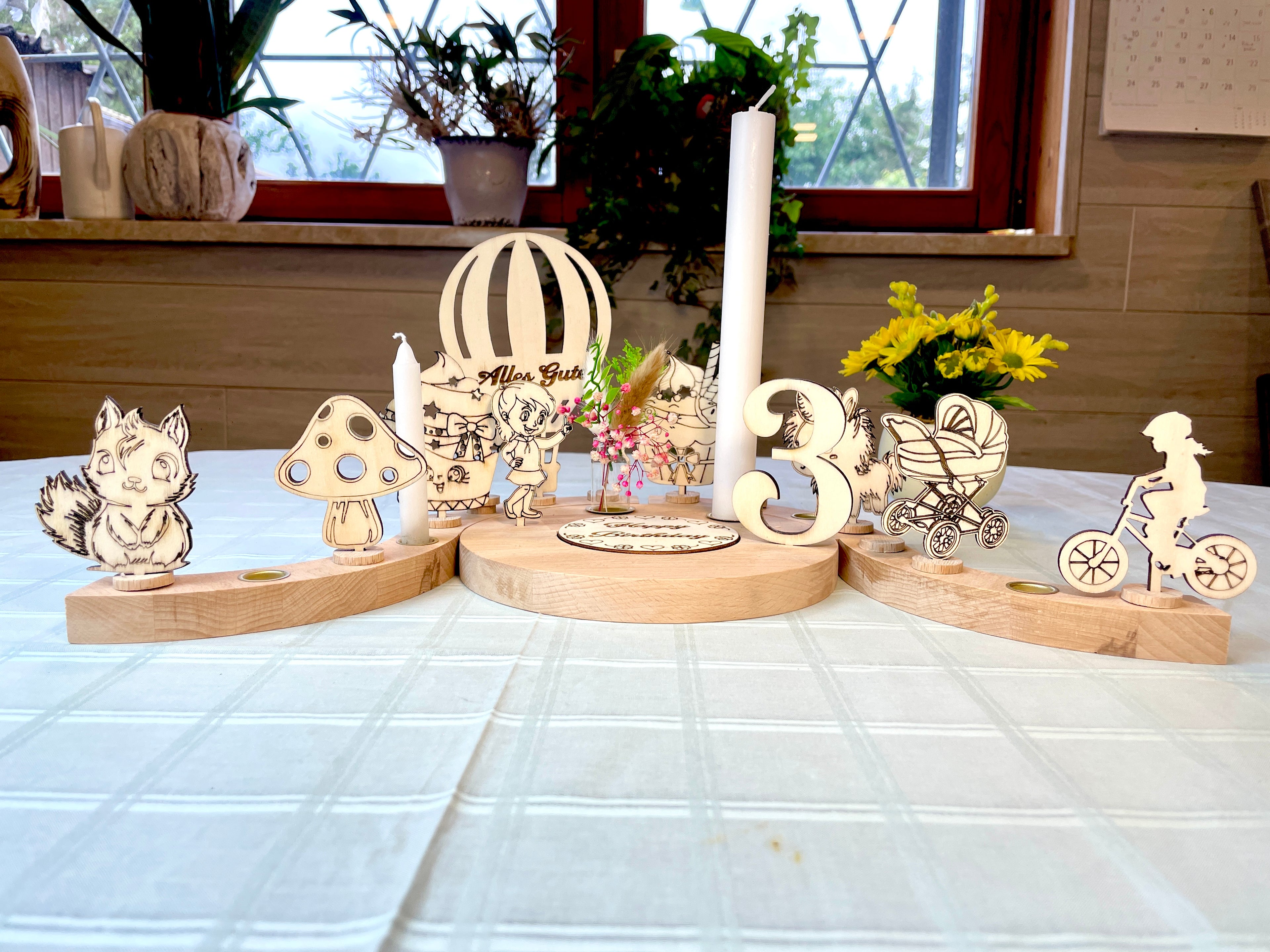 Geburtstagsring  personalisiert Holzkranz Deko Geburtstagsteller Mädchen XXL Geburtstagslicht Erster Geburtstag Kerzenhalter Vase