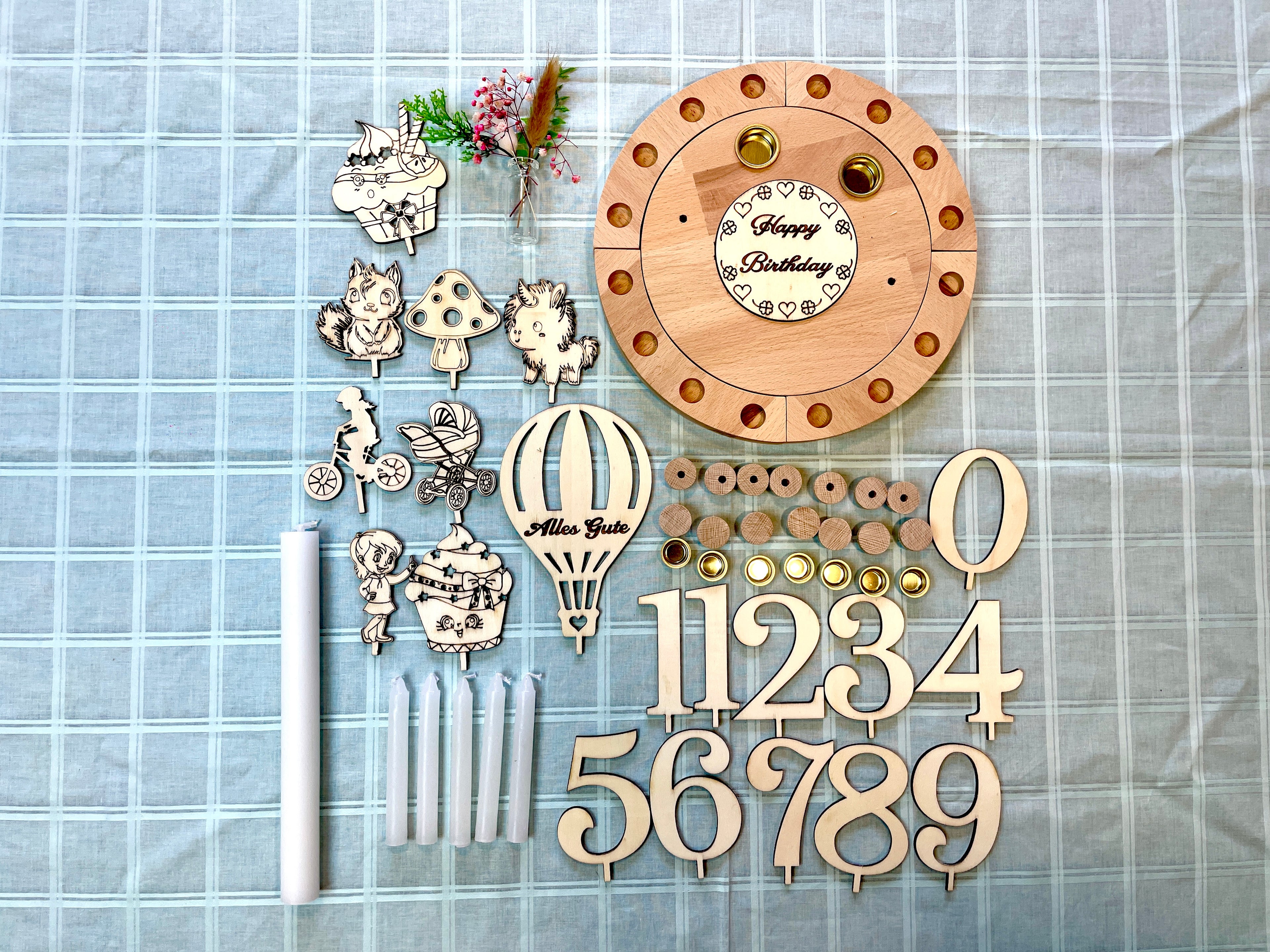 Geburtstagsring  personalisiert Holzkranz Deko Geburtstagsteller Mädchen XXL Geburtstagslicht Erster Geburtstag Kerzenhalter Vase