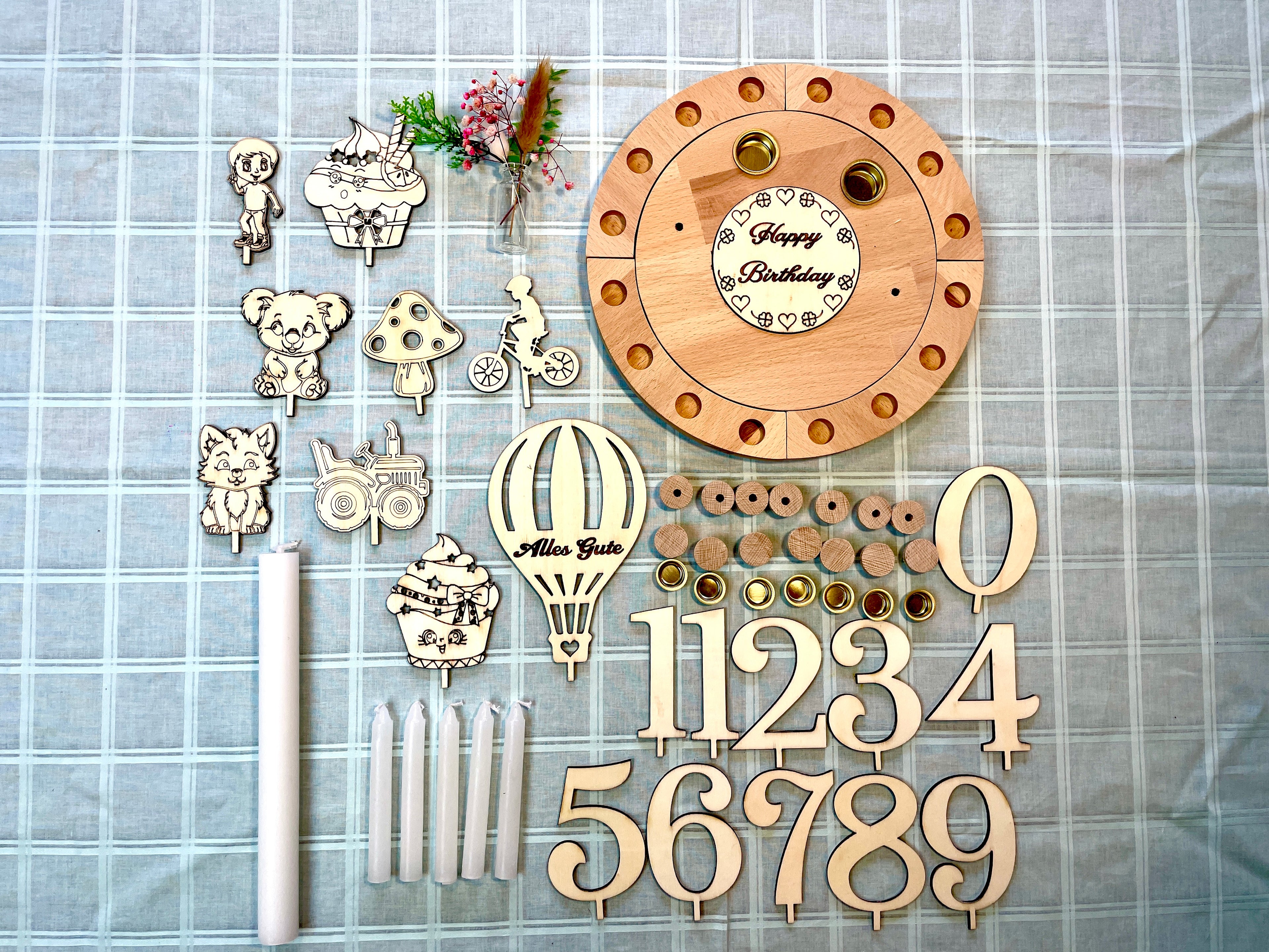 Geburtstagsteller Geburtstagsring  personalisiert Holzkranz Deko Jungen XXL Geburtstagslicht Erster Geburtstag Kerzenhalter Vase