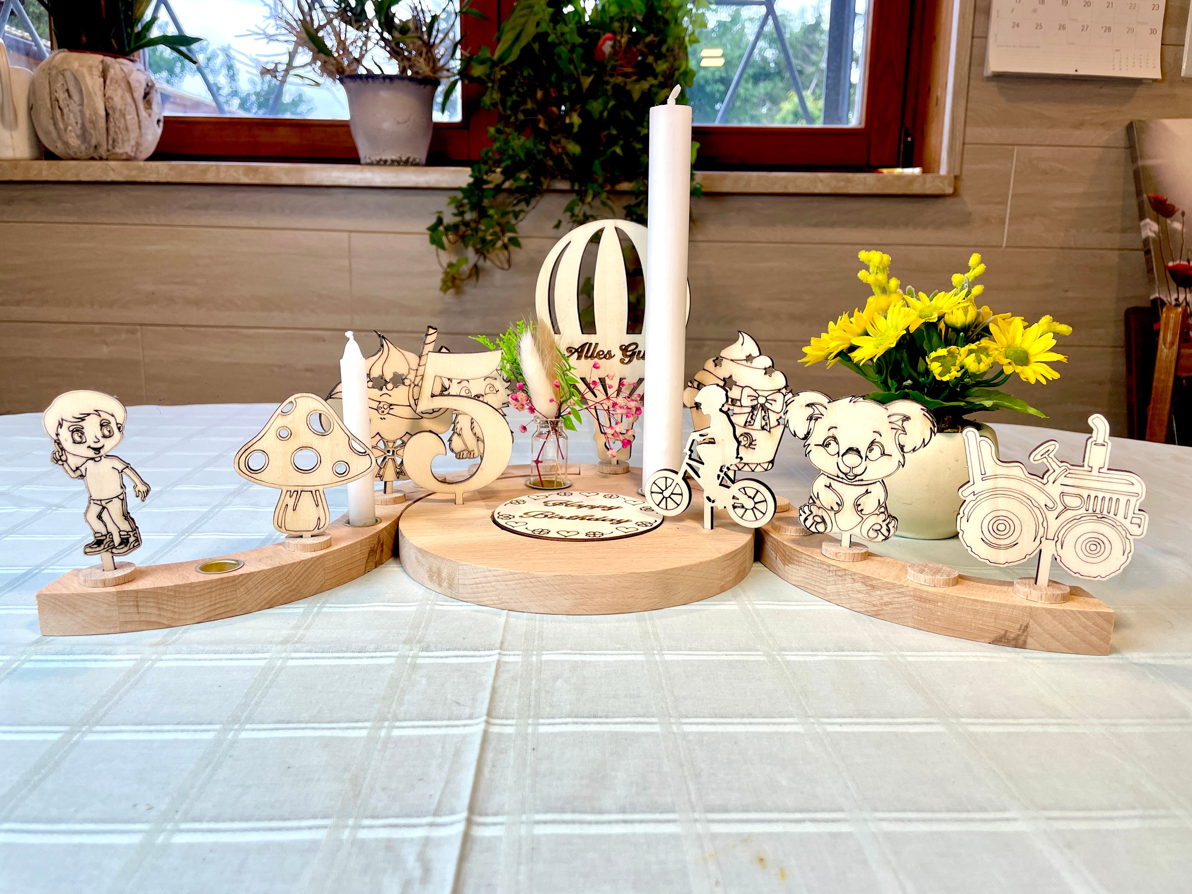 Geburtstagsteller Geburtstagsring  personalisiert Holzkranz Deko Jungen XXL Geburtstagslicht Erster Geburtstag Kerzenhalter Vase