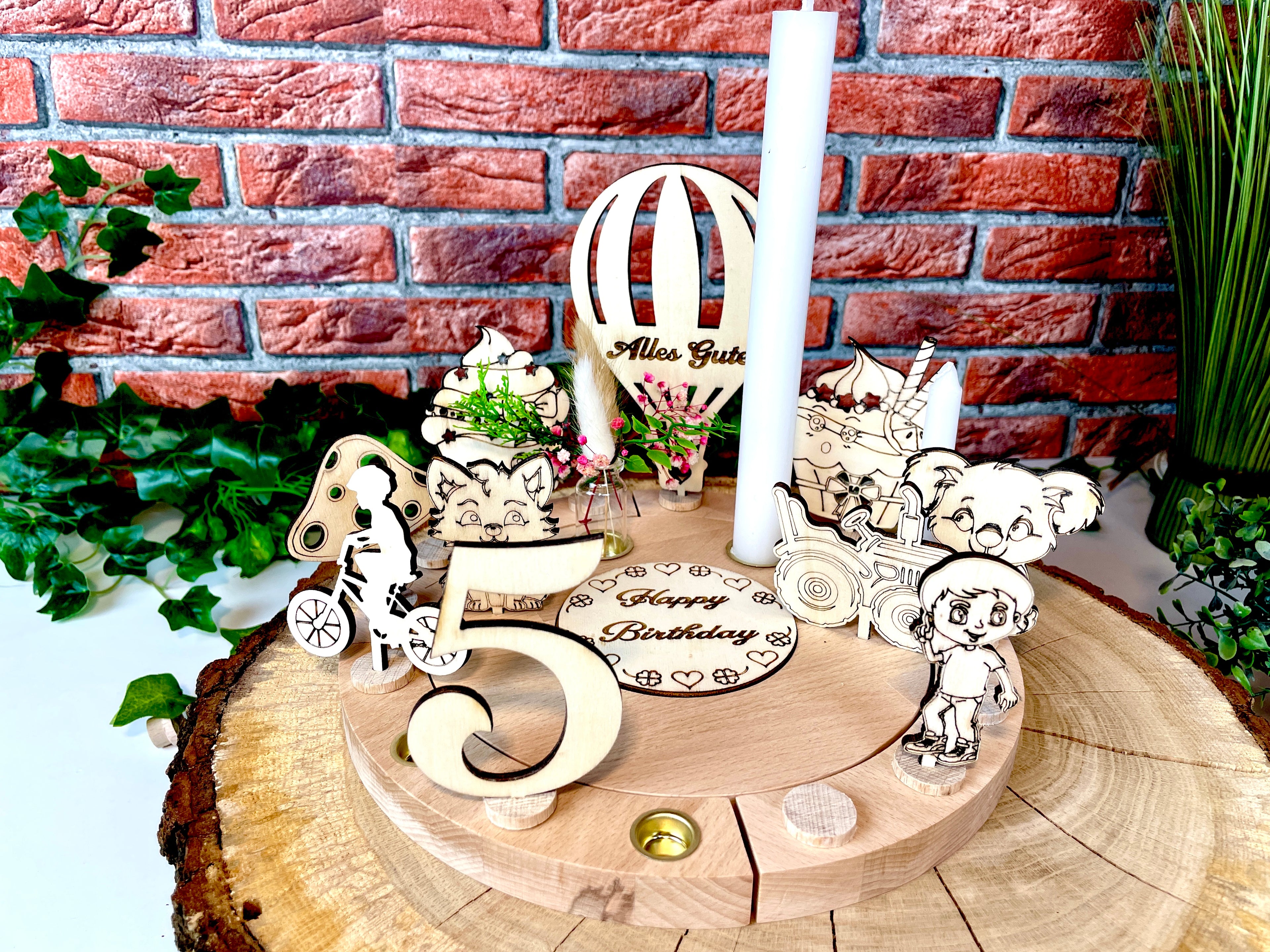 Geburtstagsteller Geburtstagsring  personalisiert Holzkranz Deko Jungen XXL Geburtstagslicht Erster Geburtstag Kerzenhalter Vase