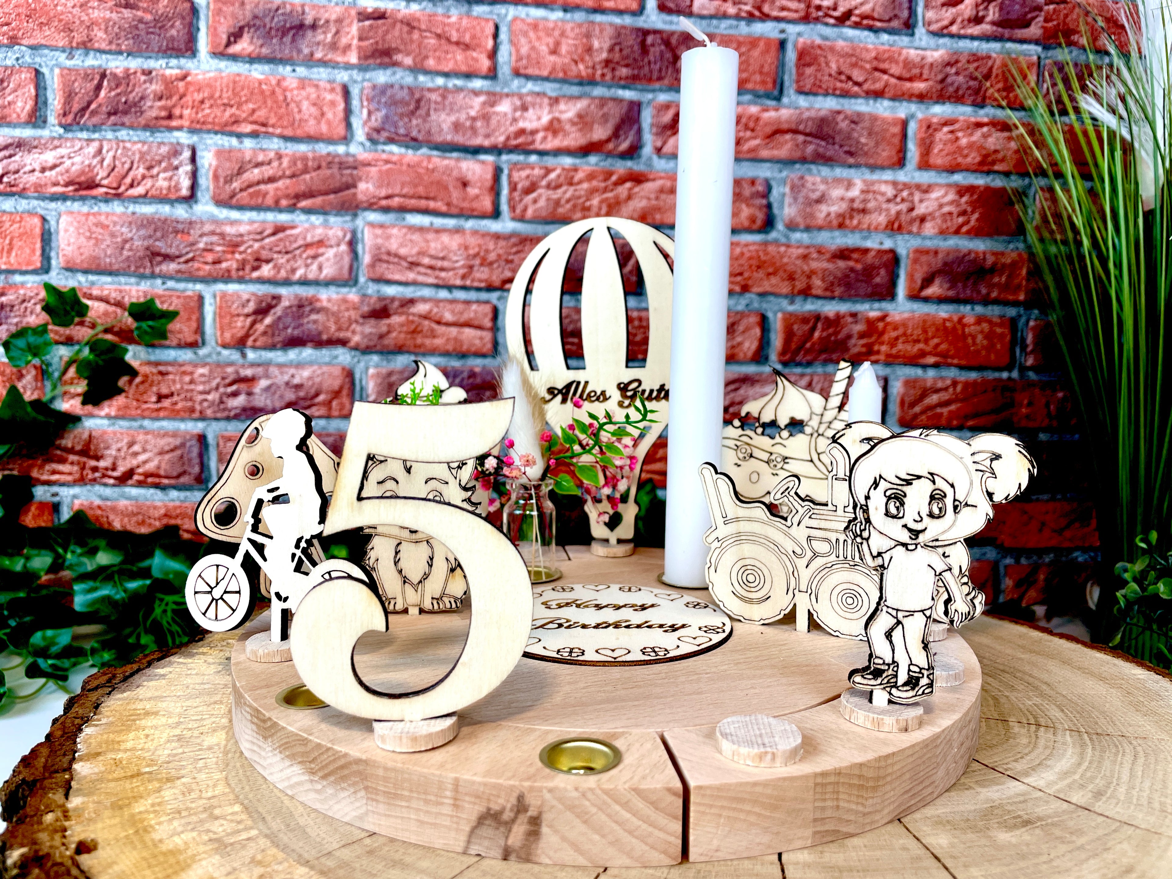 Geburtstagsteller Geburtstagsring  personalisiert Holzkranz Deko Jungen XXL Geburtstagslicht Erster Geburtstag Kerzenhalter Vase