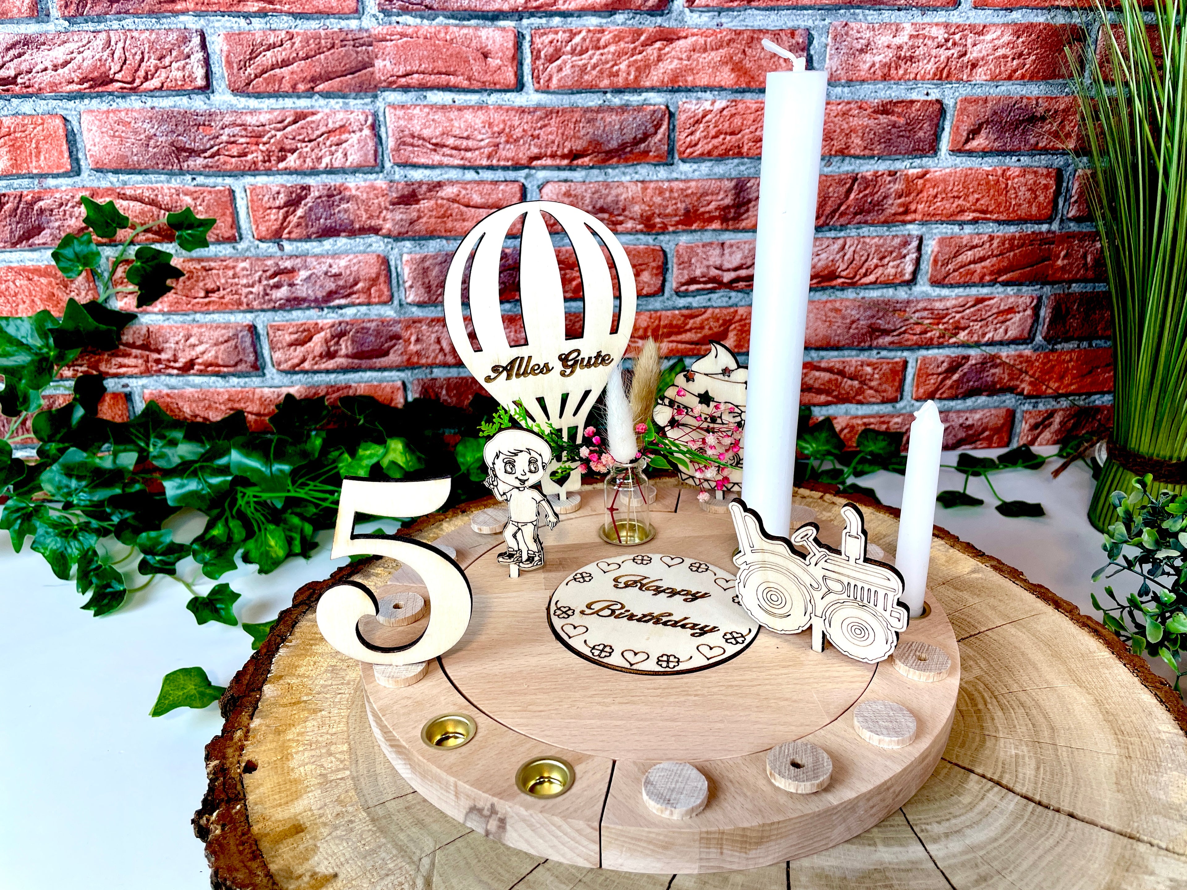 Geburtstagsteller Geburtstagsring  personalisiert Holzkranz Deko Jungen XXL Geburtstagslicht Erster Geburtstag Kerzenhalter Vase