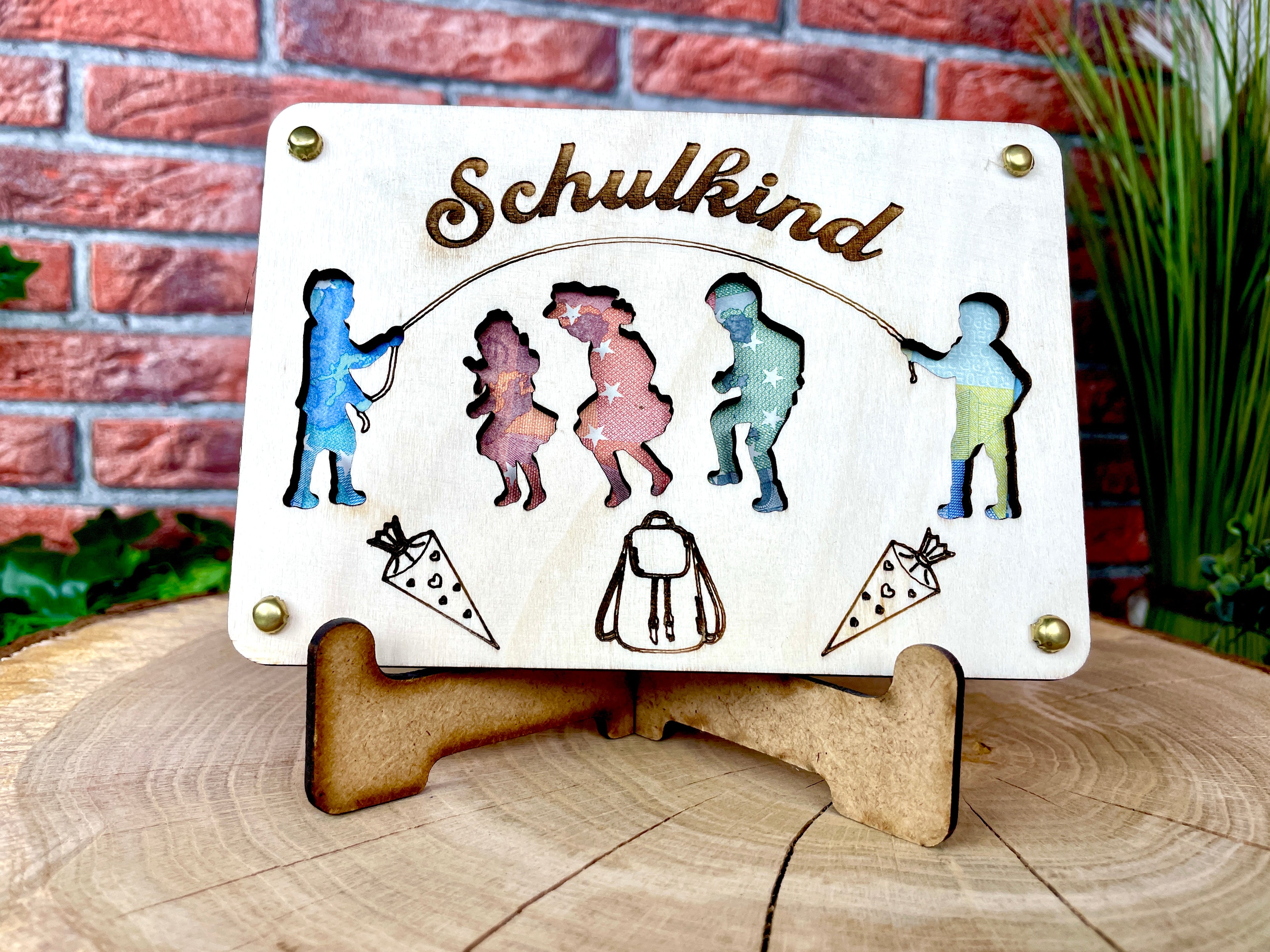 Geldgeschenk "Schulkind" Geschenkideen Holz Bilder Schilder Einschulung Eingeschult  Schule Geldkarte Geld verpacken Verschenken