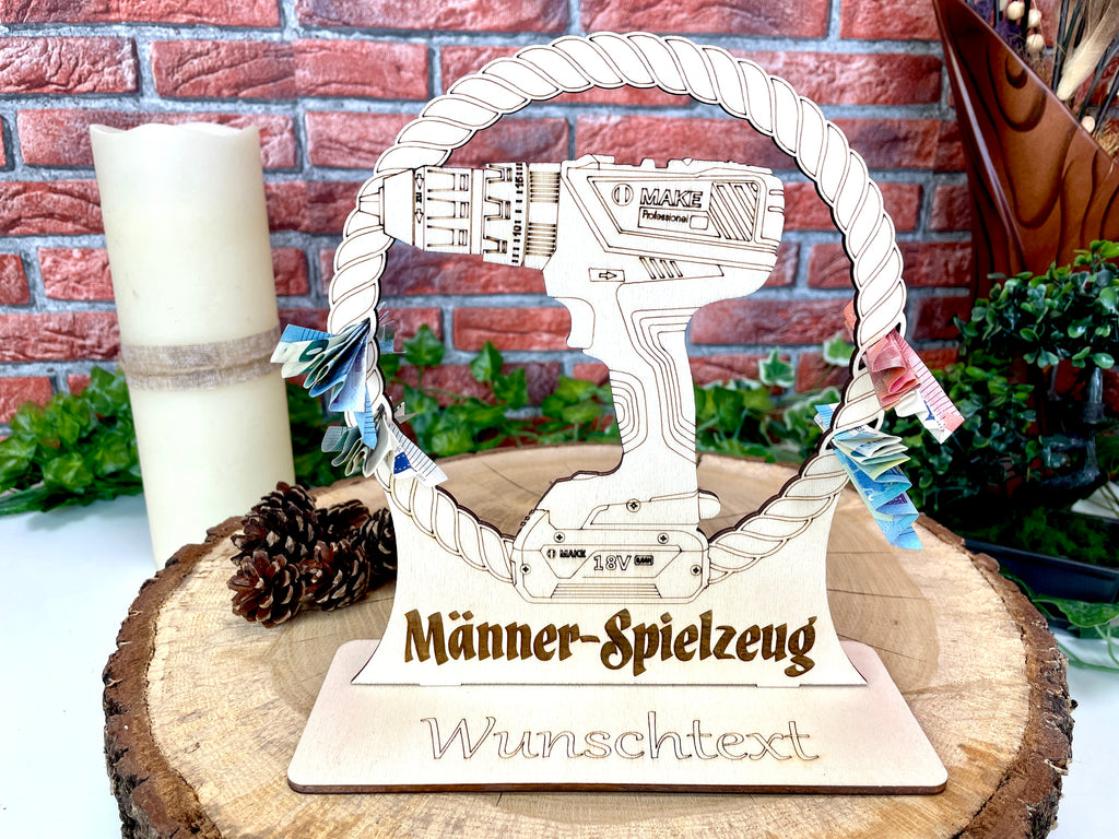 Holz-Akkuschrauber: Perfektes Männergeschenk mit Wunschtext Geschenk Idee für Handwerker Männerspielzeug Präsent Dekoration Holzdesign