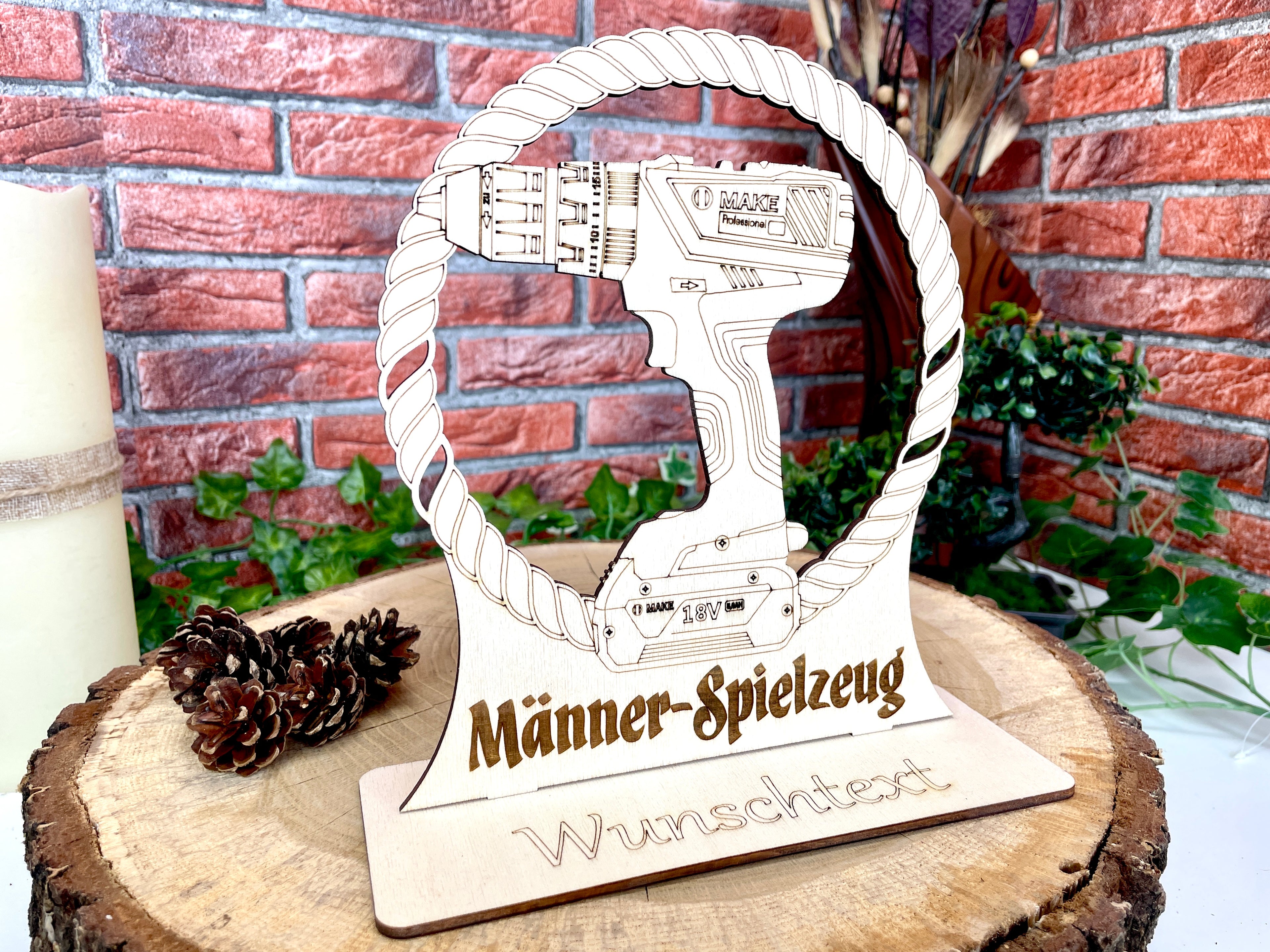Holz-Akkuschrauber: Perfektes Männergeschenk mit Wunschtext Geschenk Idee für Handwerker Männerspielzeug Präsent Dekoration Holzdesign