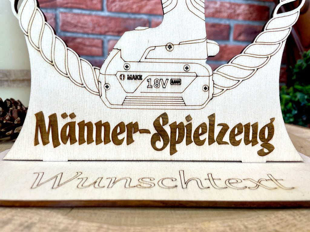 Holz-Akkuschrauber: Perfektes Männergeschenk mit Wunschtext Geschenk Idee für Handwerker Männerspielzeug Präsent Dekoration Holzdesign