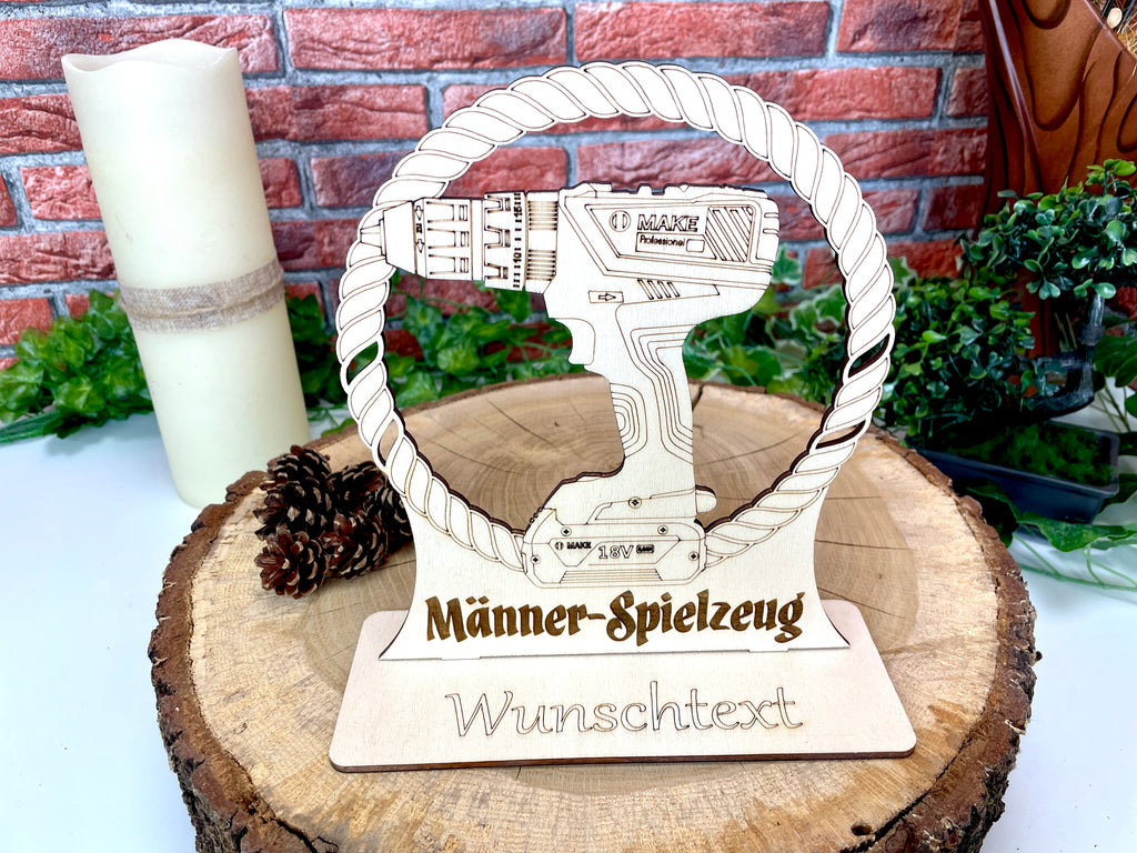 Holz-Akkuschrauber: Perfektes Männergeschenk mit Wunschtext Geschenk Idee für Handwerker Männerspielzeug Präsent Dekoration Holzdesign