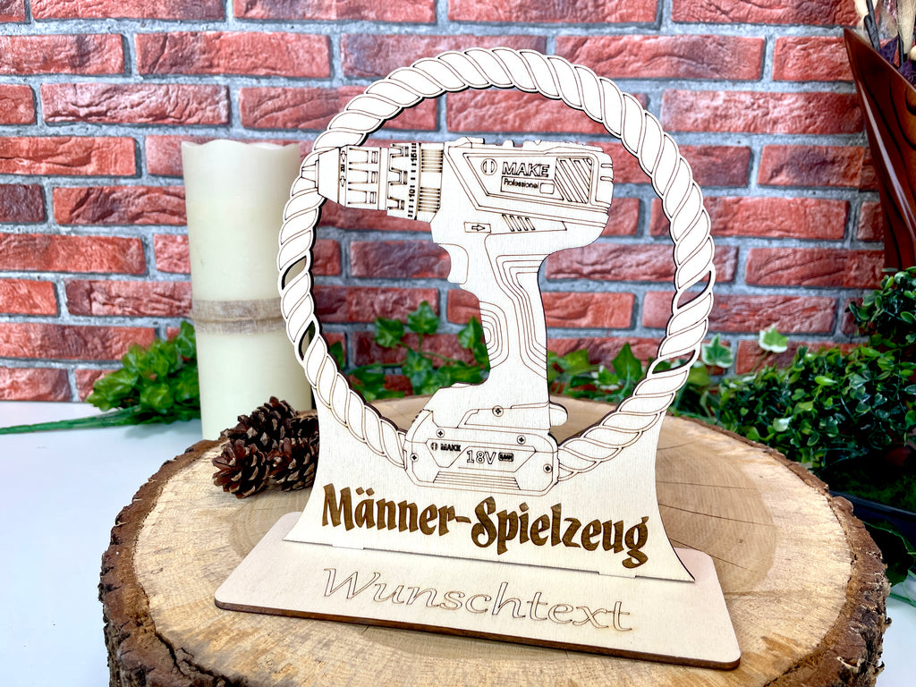 Holz-Akkuschrauber: Perfektes Männergeschenk mit Wunschtext Geschenk Idee für Handwerker Männerspielzeug Präsent Dekoration Holzdesign