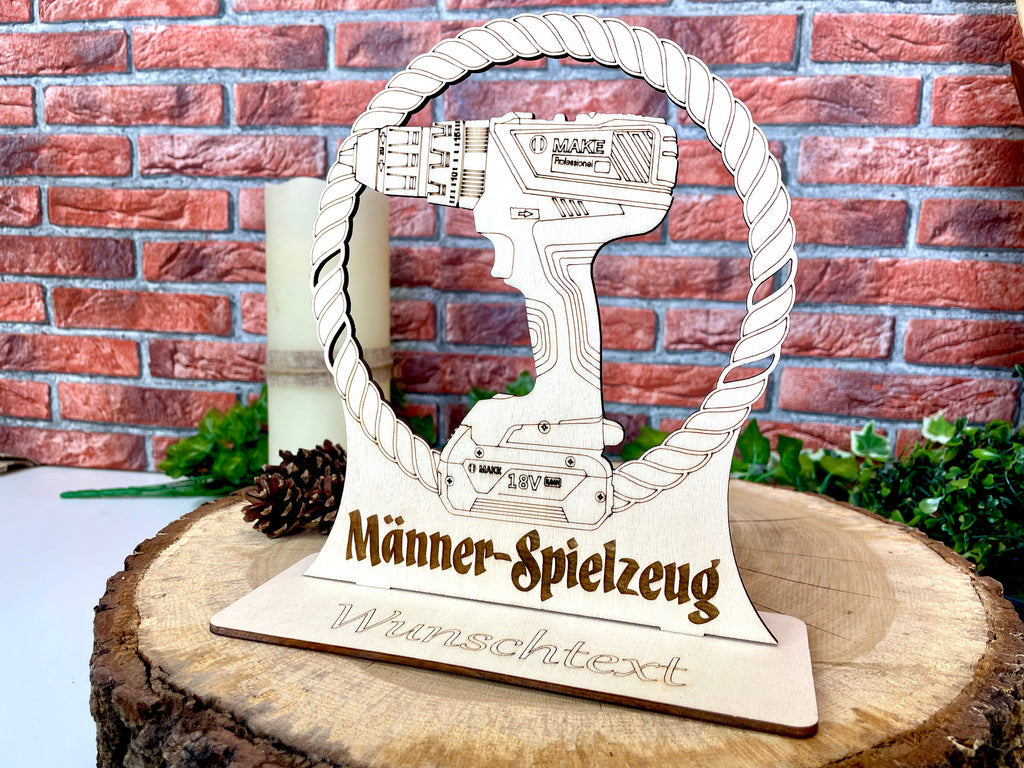 Holz-Akkuschrauber: Perfektes Männergeschenk mit Wunschtext Geschenk Idee für Handwerker Männerspielzeug Präsent Dekoration Holzdesign