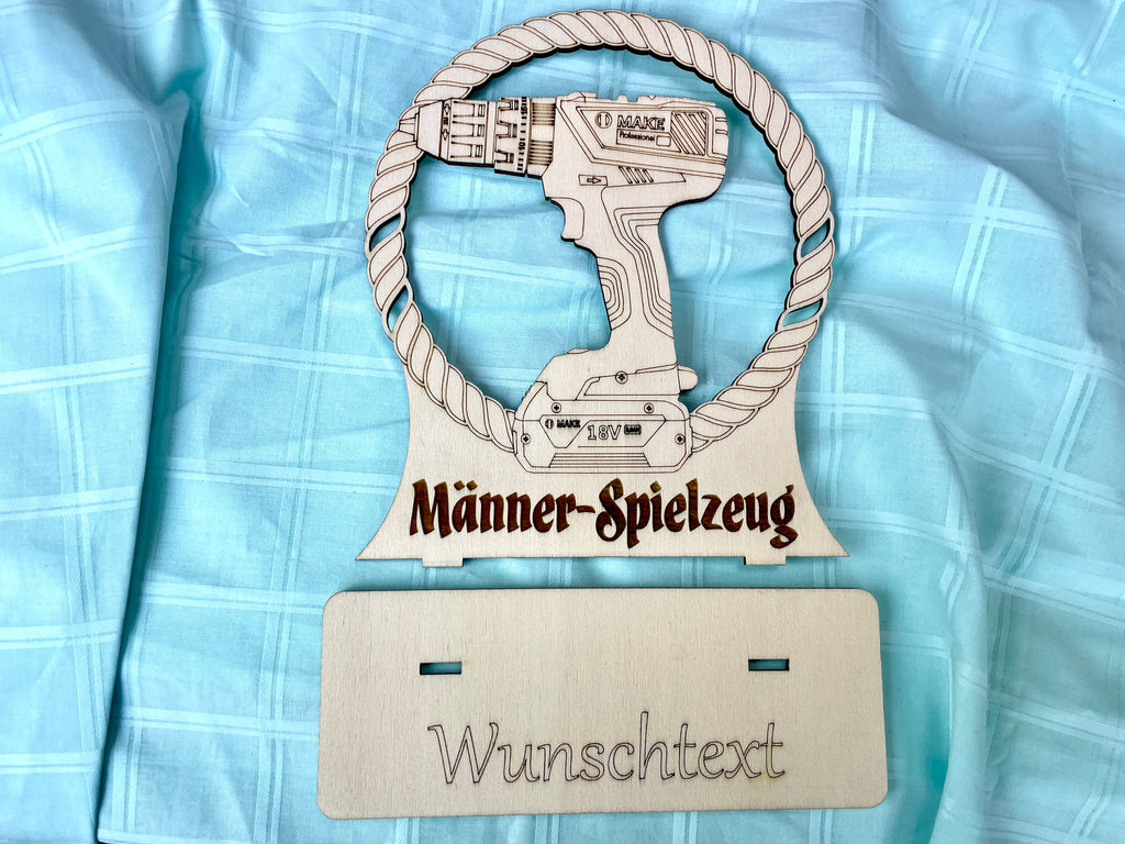 Holz-Akkuschrauber: Perfektes Männergeschenk mit Wunschtext Geschenk Idee für Handwerker Männerspielzeug Präsent Dekoration Holzdesign