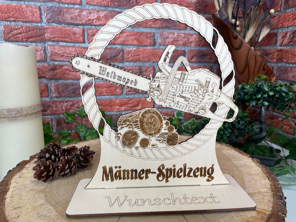 Holz‑Kettensäge für Geldgeschenke – Personalisiertes Männergeschenk, witzige Holzdeko für Handwerker und Heimwerker
