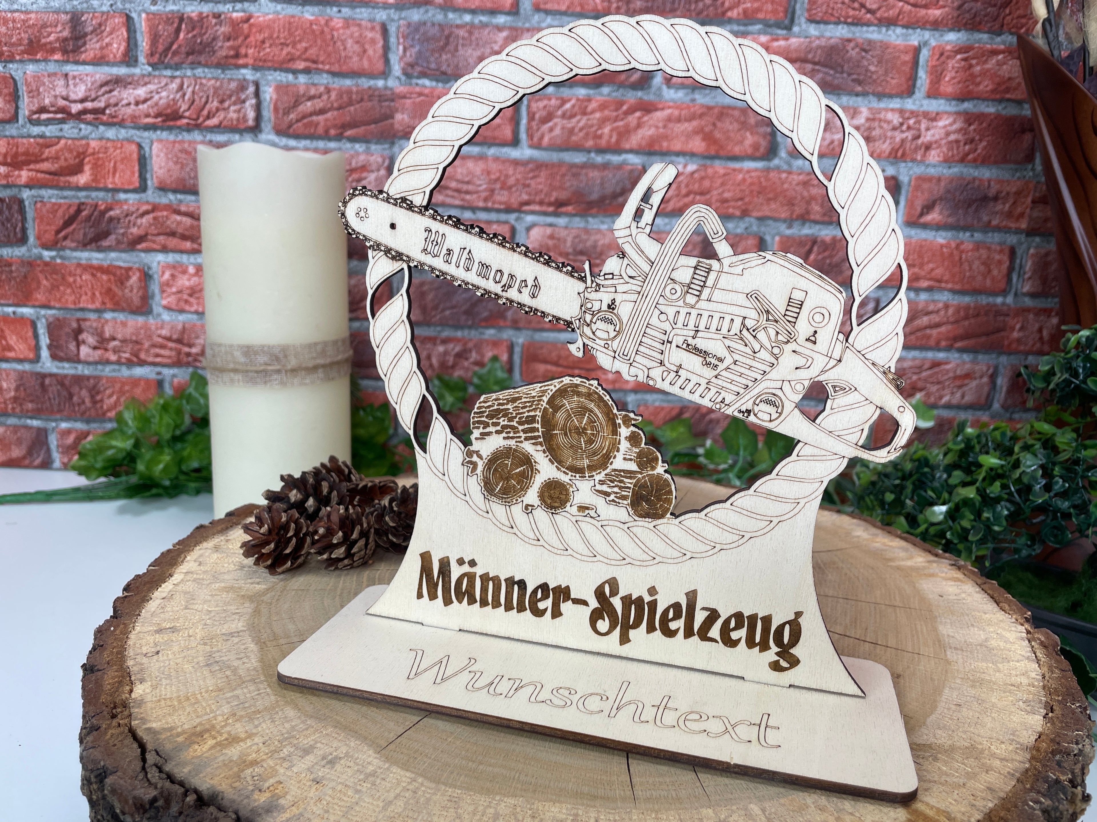 Holz‑Kettensäge für Geldgeschenke – Personalisiertes Männergeschenk, witzige Holzdeko für Handwerker und Heimwerker