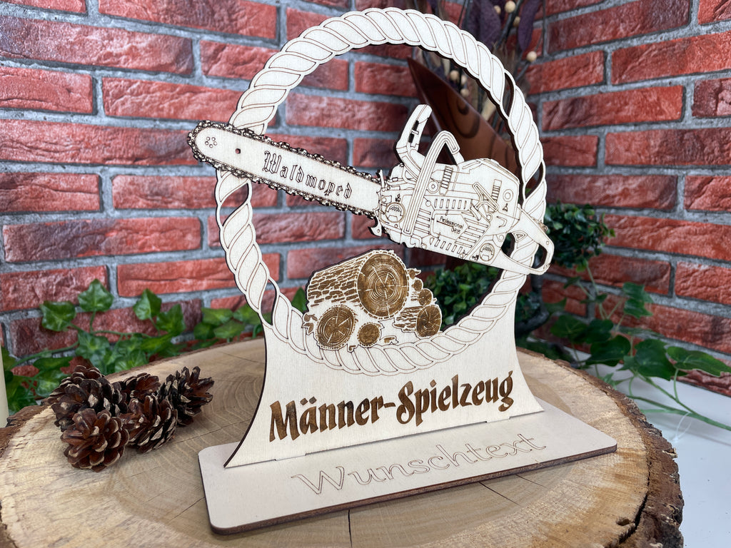 Holz‑Kettensäge für Geldgeschenke – Personalisiertes Männergeschenk, witzige Holzdeko für Handwerker und Heimwerker
