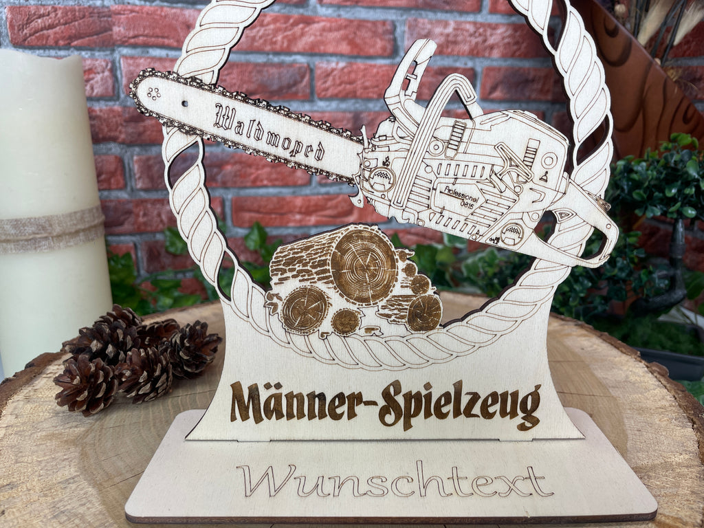 Holz‑Kettensäge für Geldgeschenke – Personalisiertes Männergeschenk, witzige Holzdeko für Handwerker und Heimwerker