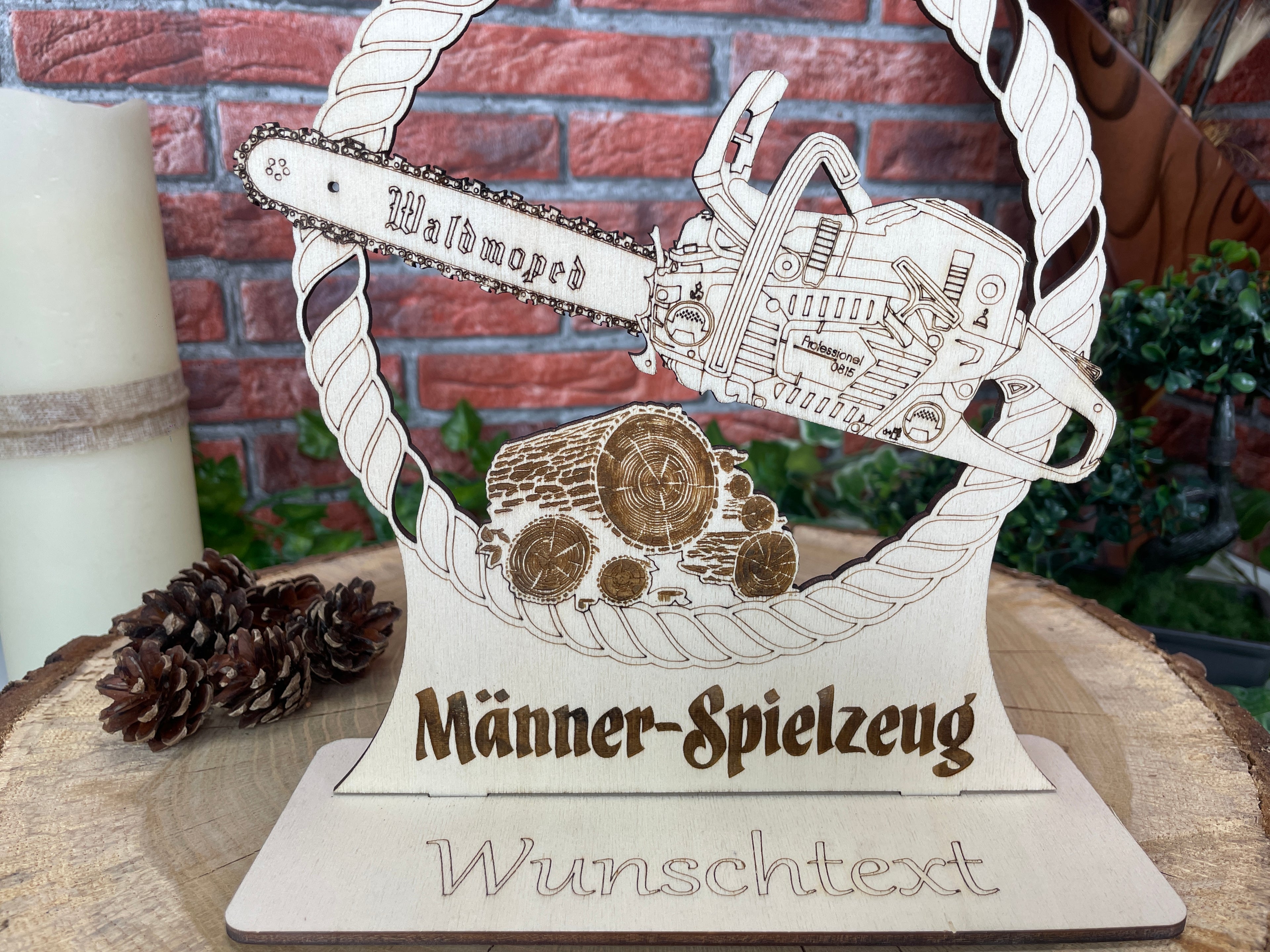 Holz‑Kettensäge für Geldgeschenke – Personalisiertes Männergeschenk, witzige Holzdeko für Handwerker und Heimwerker