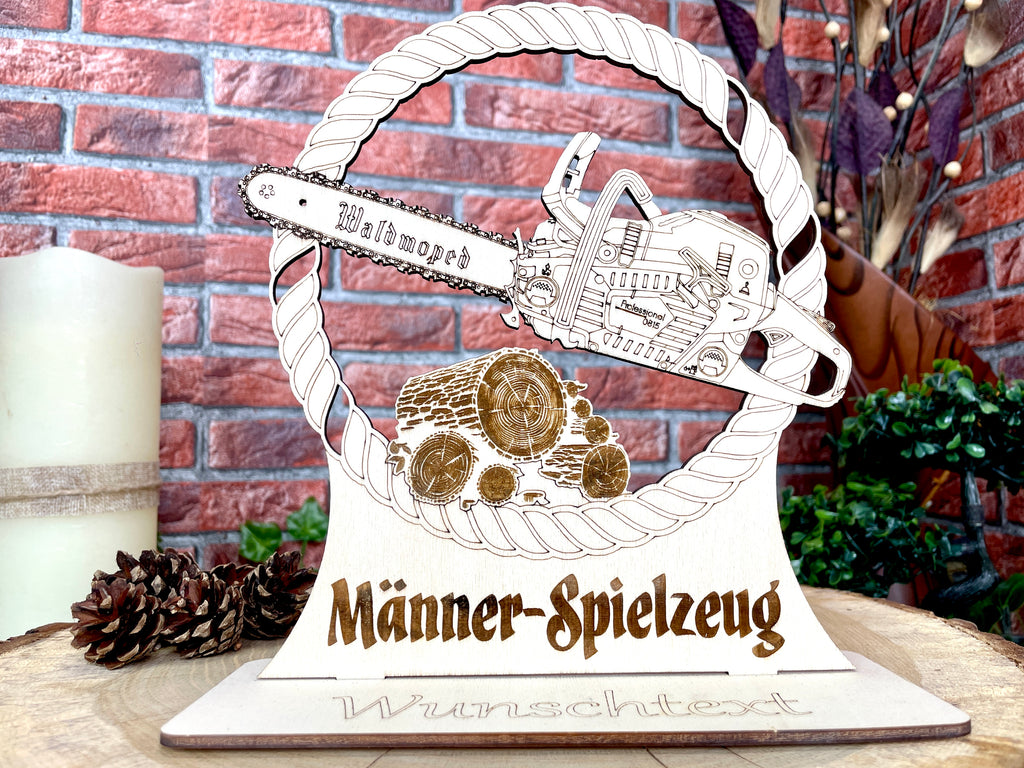 Holz‑Kettensäge für Geldgeschenke – Personalisiertes Männergeschenk, witzige Holzdeko für Handwerker und Heimwerker