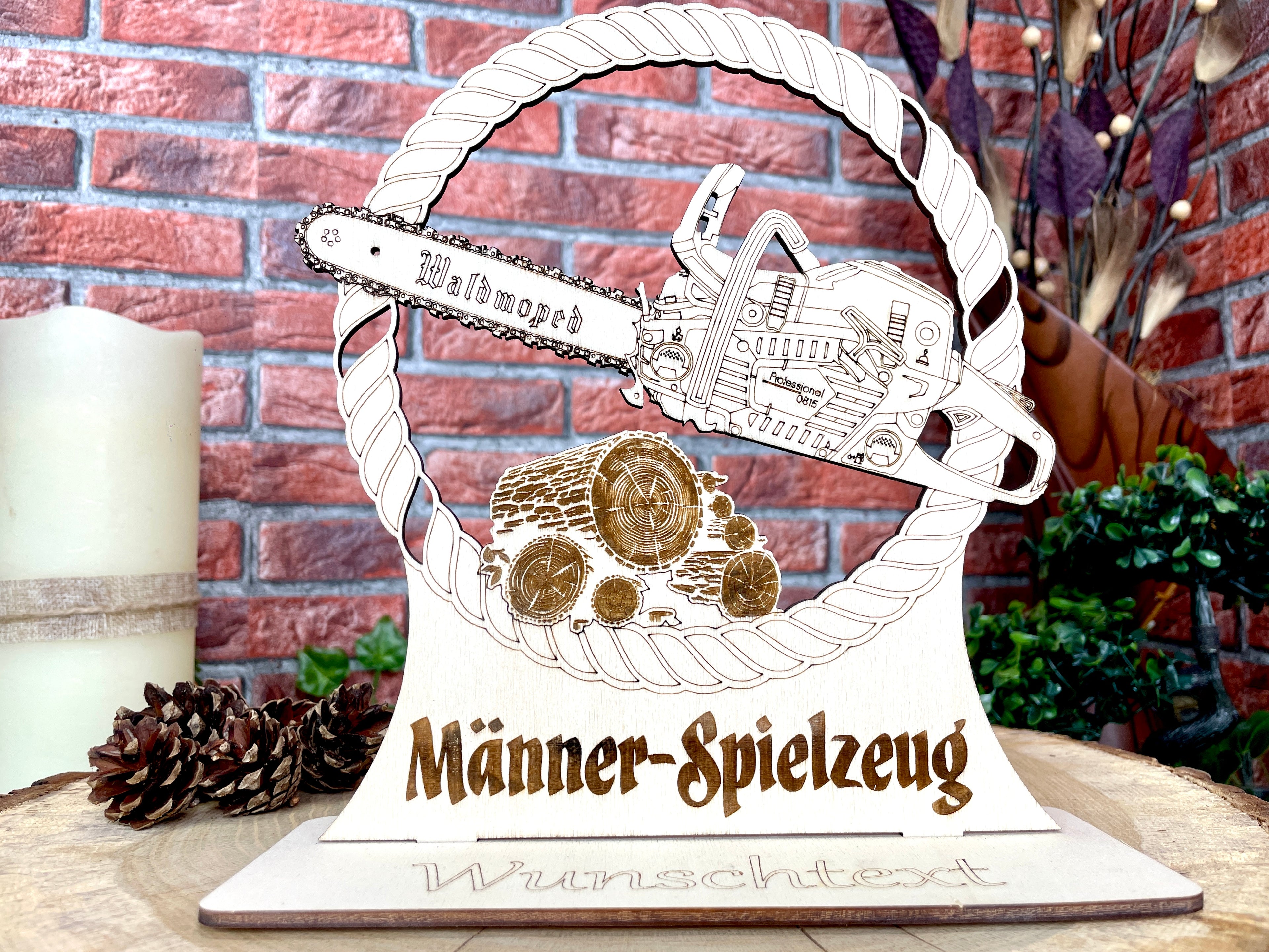 Holz‑Kettensäge für Geldgeschenke – Personalisiertes Männergeschenk, witzige Holzdeko für Handwerker und Heimwerker