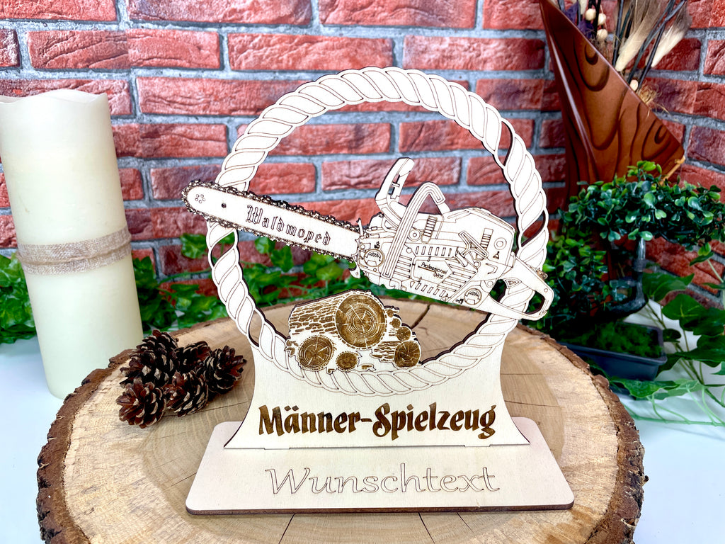 Holz‑Kettensäge für Geldgeschenke – Personalisiertes Männergeschenk, witzige Holzdeko für Handwerker und Heimwerker