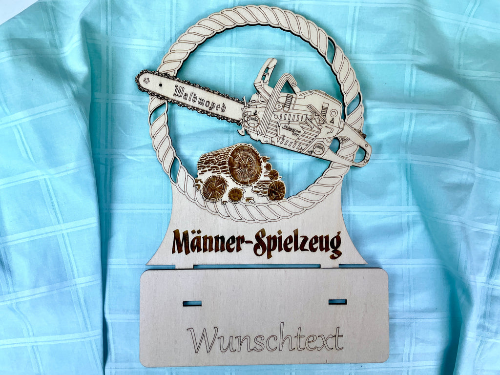 Holz‑Kettensäge für Geldgeschenke – Personalisiertes Männergeschenk, witzige Holzdeko für Handwerker und Heimwerker