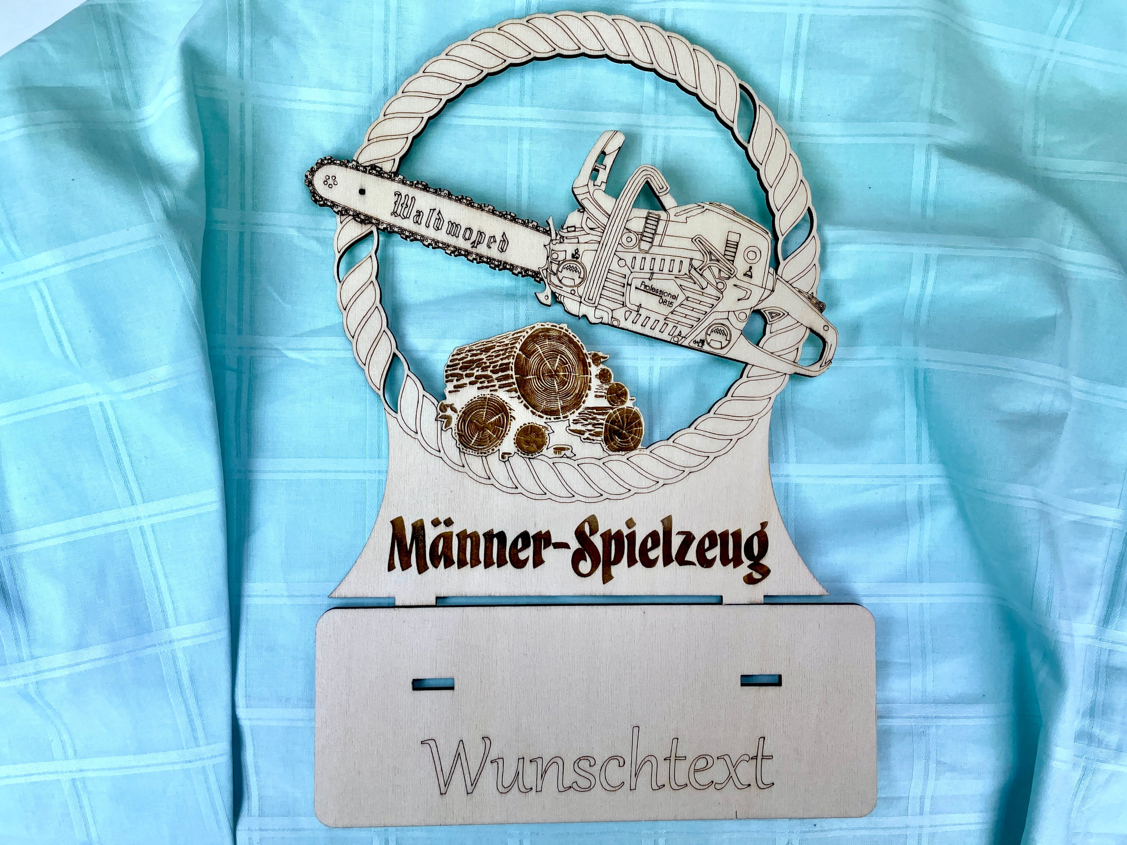 Holz‑Kettensäge für Geldgeschenke – Personalisiertes Männergeschenk, witzige Holzdeko für Handwerker und Heimwerker