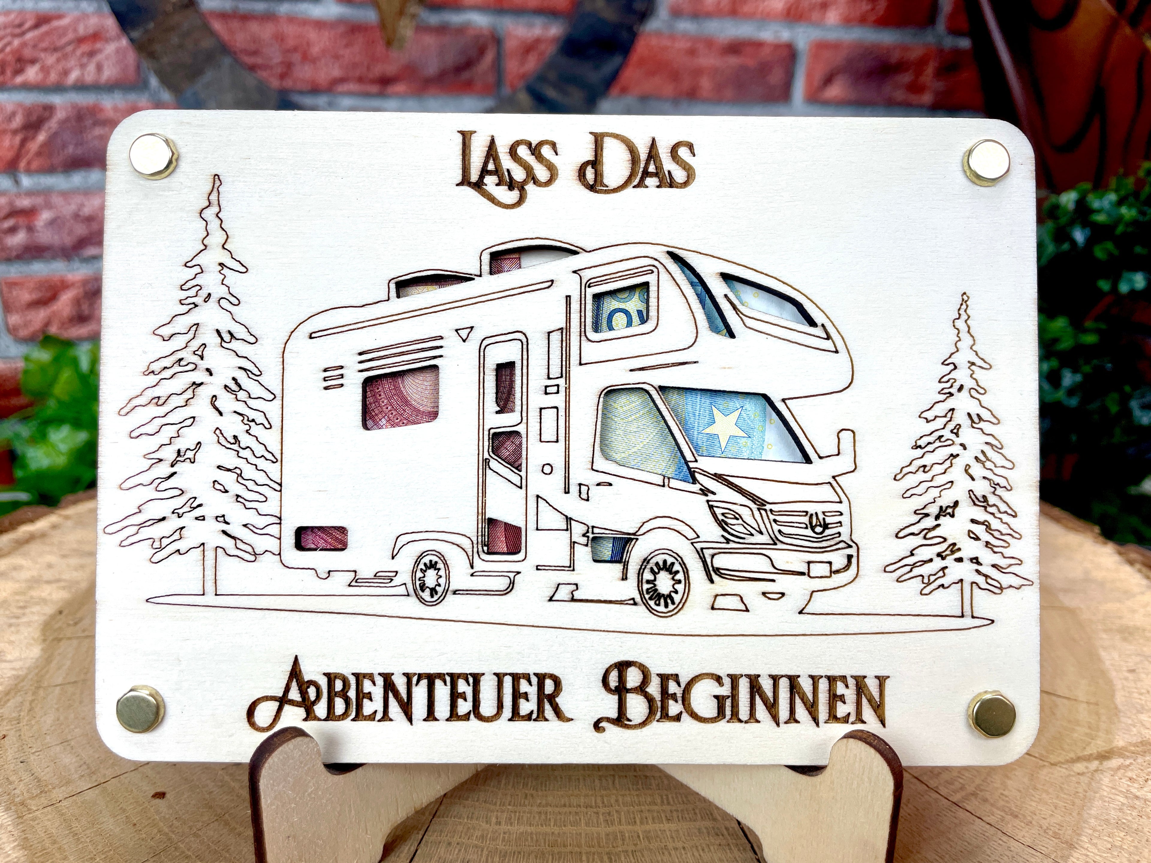 Geldgeschenk Wohnmobil 'Lass Das Abenteuer Beginnen' Geschenkideen Holz Bilder Schilder Geburtstag Zur Erholung  Outdoor im Urlaub