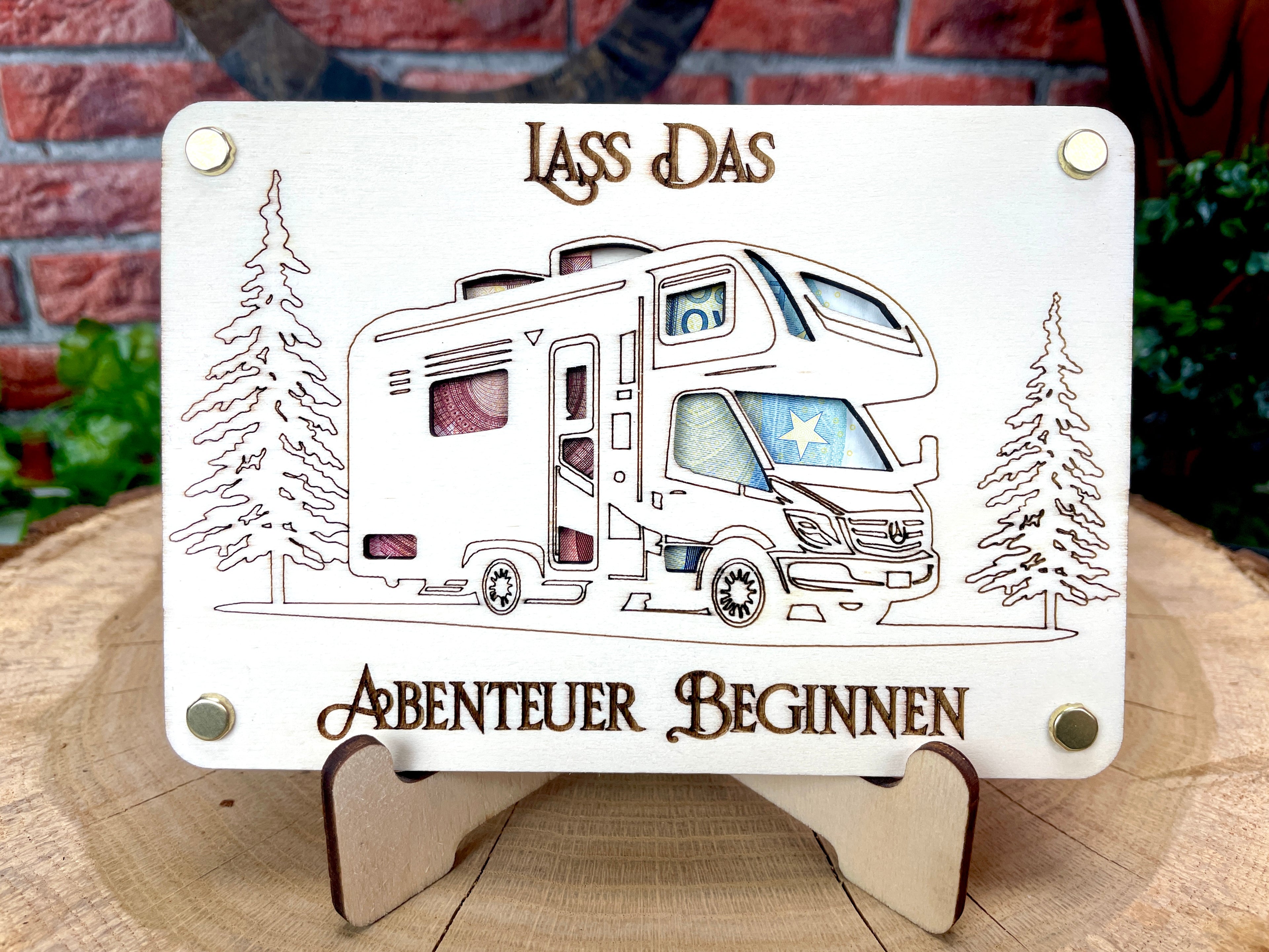 Geldgeschenk Wohnmobil 'Lass Das Abenteuer Beginnen' Geschenkideen Holz Bilder Schilder Geburtstag Zur Erholung  Outdoor im Urlaub