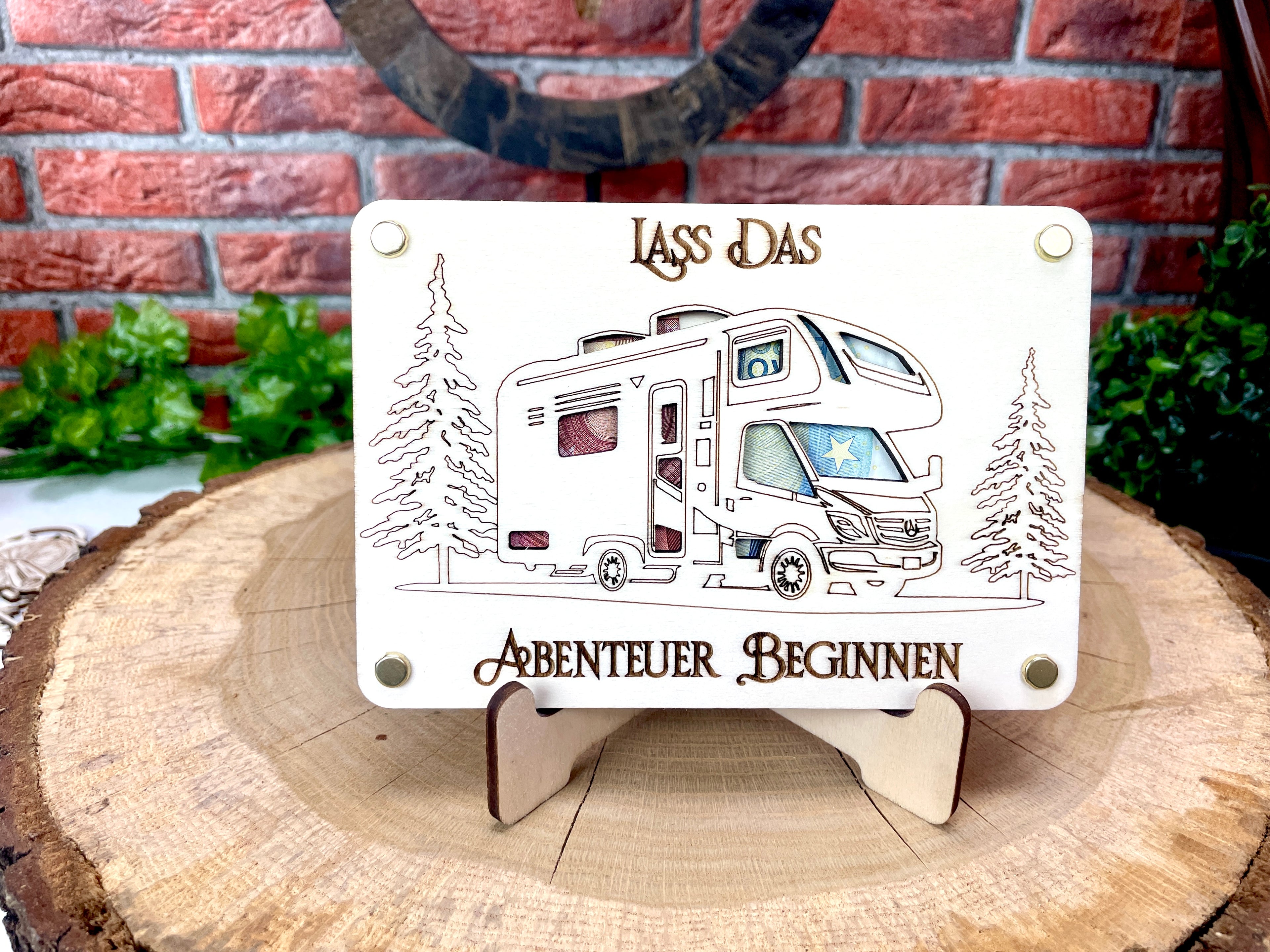 Geldgeschenk Wohnmobil 'Lass Das Abenteuer Beginnen' Geschenkideen Holz Bilder Schilder Geburtstag Zur Erholung  Outdoor im Urlaub