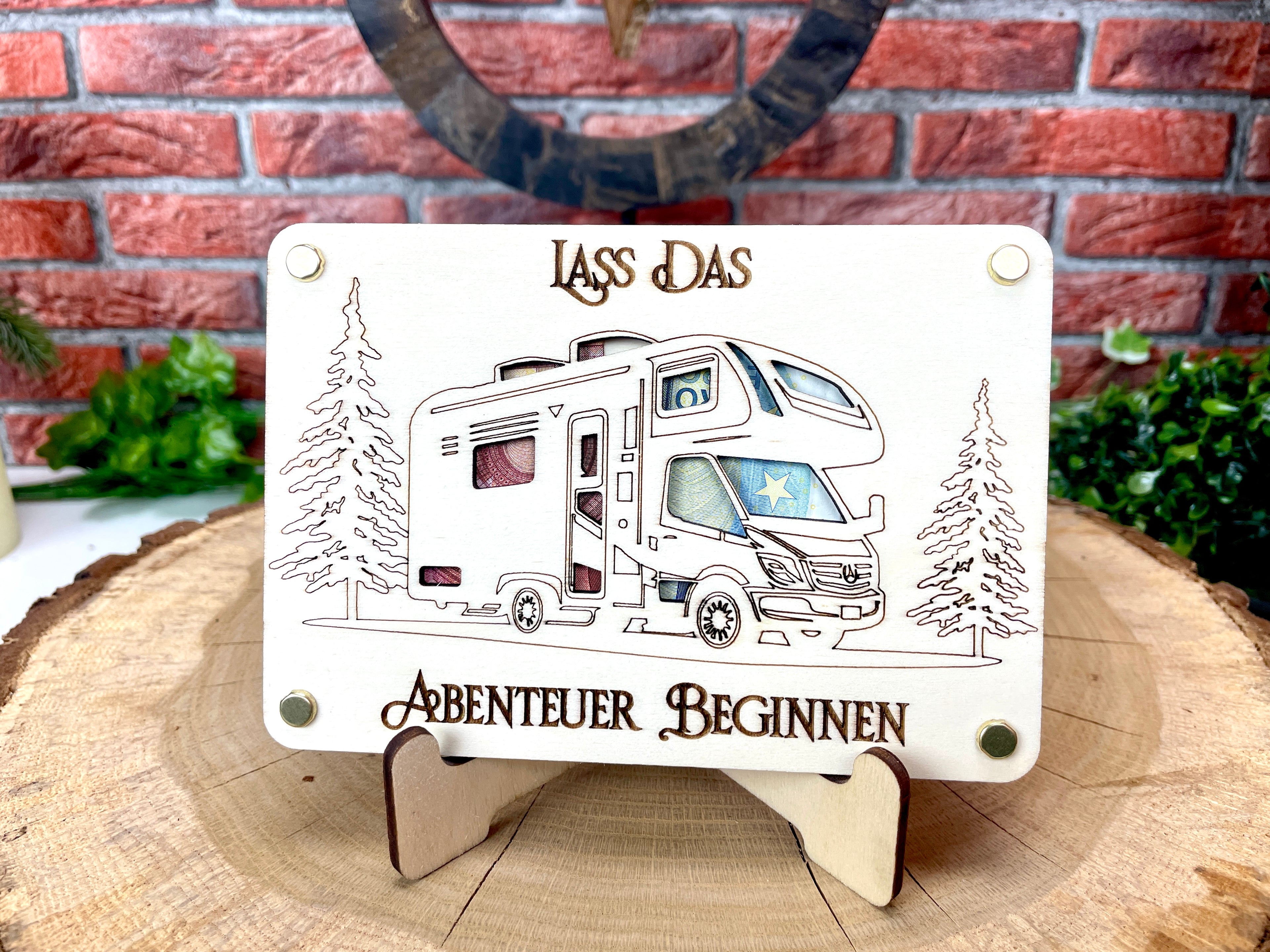 Geldgeschenk Wohnmobil 'Lass Das Abenteuer Beginnen' Geschenkideen Holz Bilder Schilder Geburtstag Zur Erholung  Outdoor im Urlaub