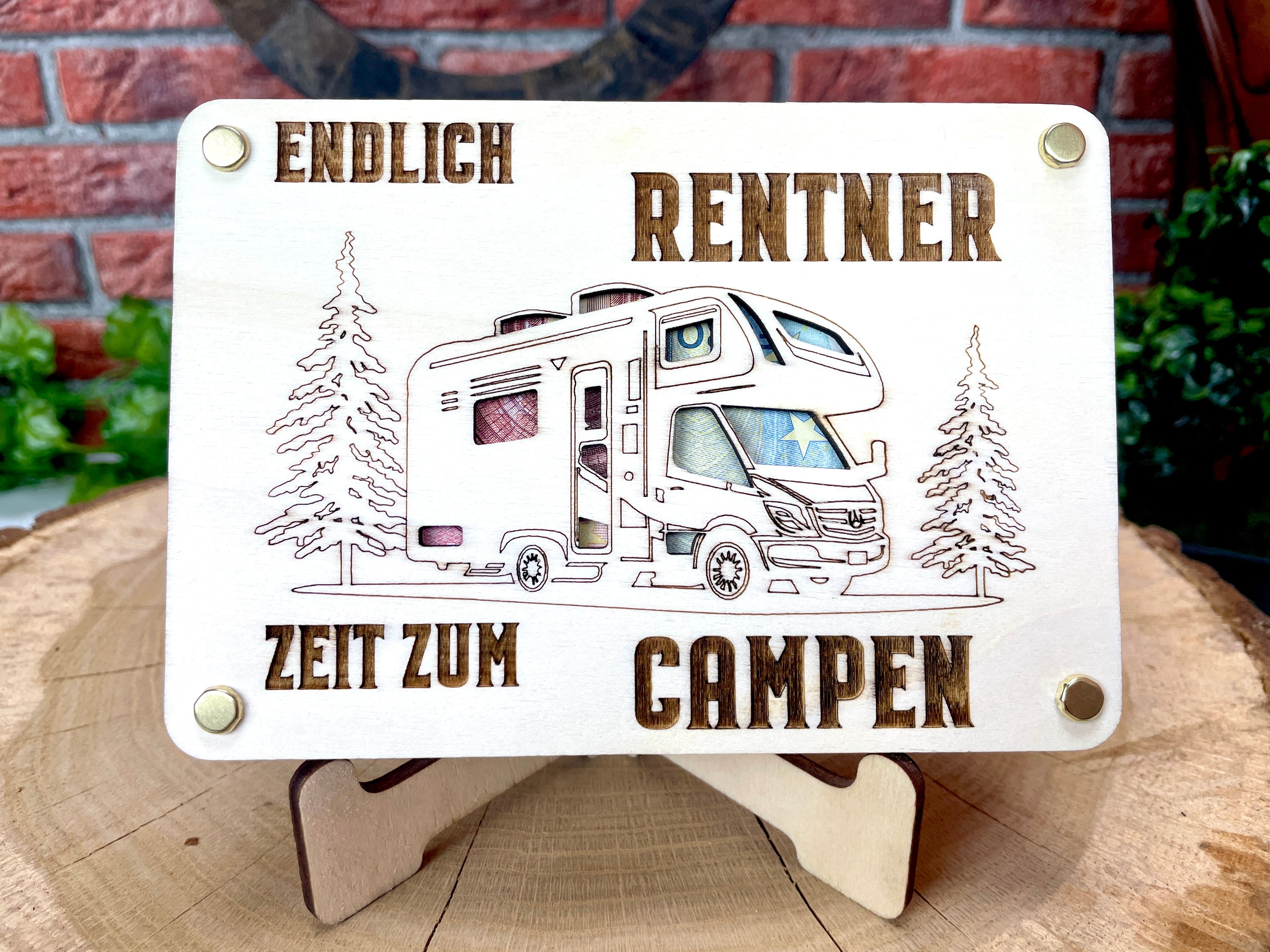 Geldgeschenk Wohnmobil 'Endlich Rentner ZEIT ZUM CAMPEN ' Geschenkideen Holz Bilder Schilder Geburtstag Zur Erholung  Outdoor im Urlaub