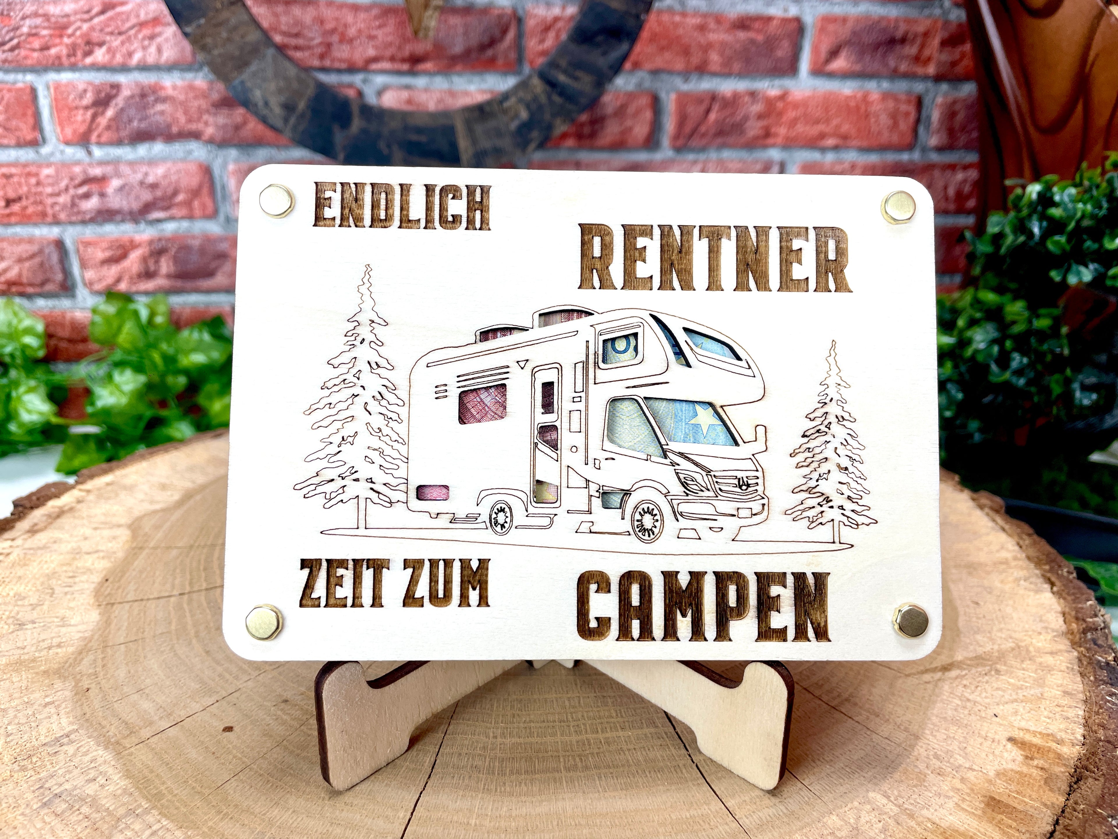 Geldgeschenk Wohnmobil 'Endlich Rentner ZEIT ZUM CAMPEN ' Geschenkideen Holz Bilder Schilder Geburtstag Zur Erholung  Outdoor im Urlaub