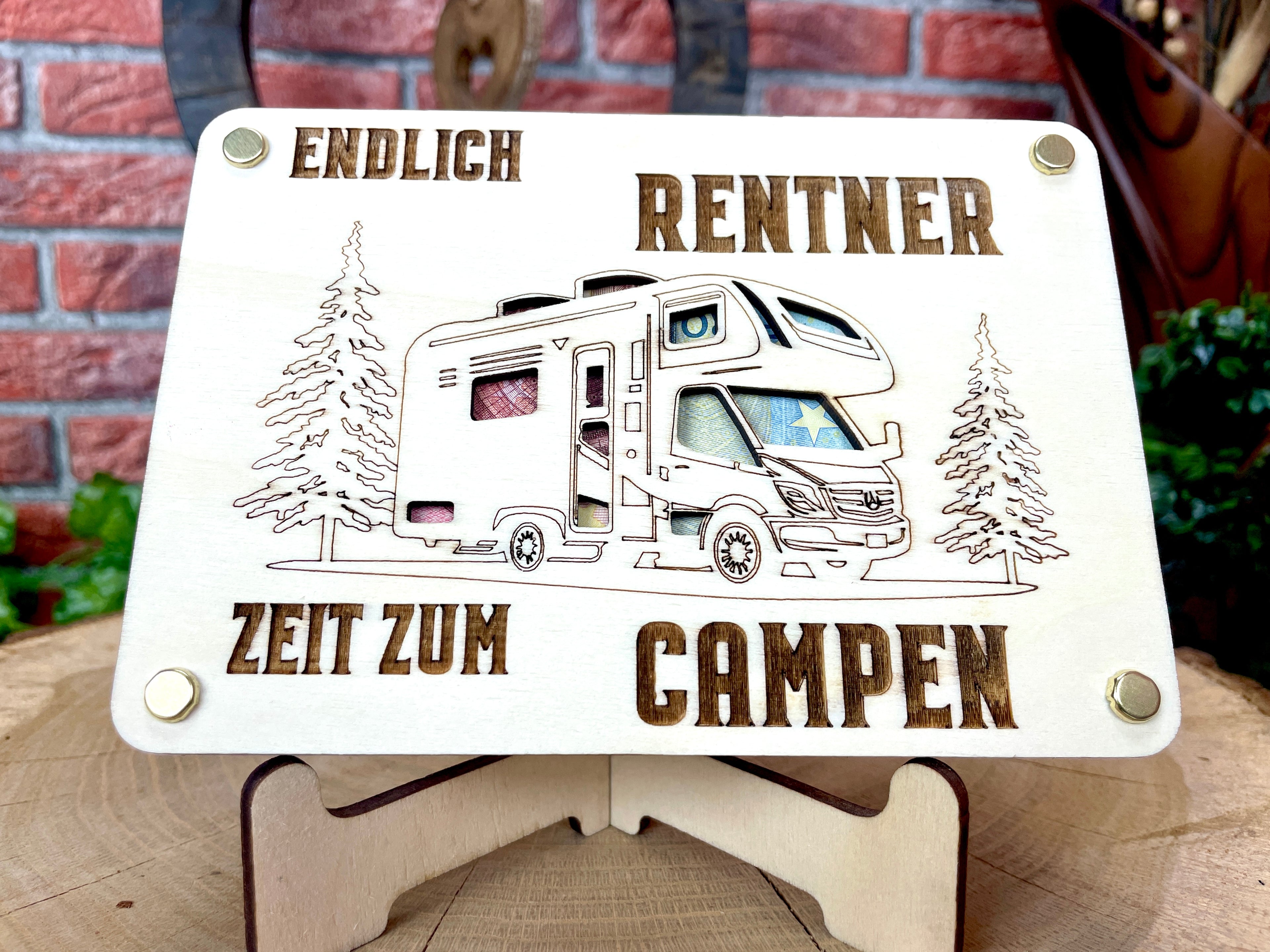 Geldgeschenk Wohnmobil 'Endlich Rentner ZEIT ZUM CAMPEN ' Geschenkideen Holz Bilder Schilder Geburtstag Zur Erholung  Outdoor im Urlaub