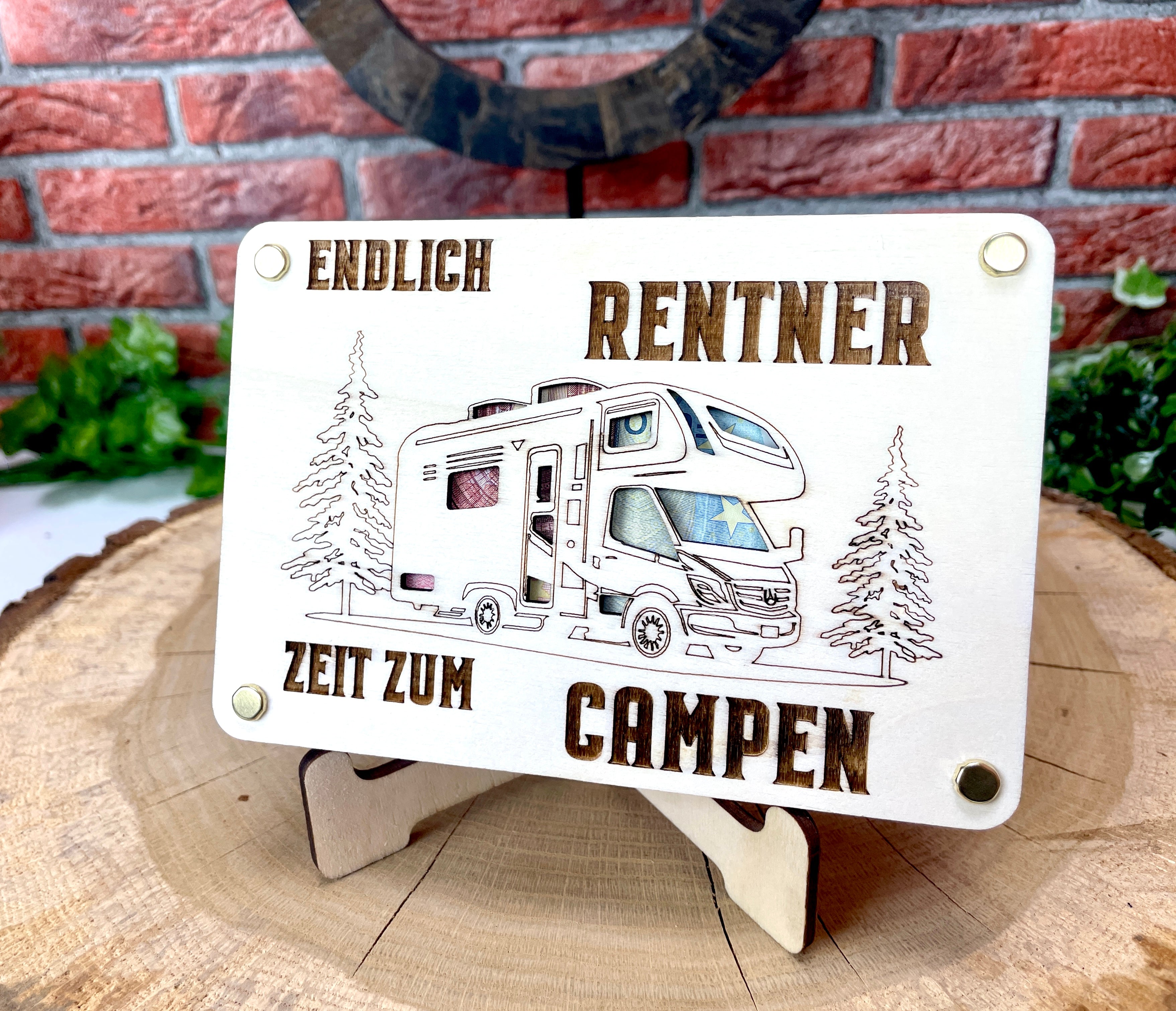 Geldgeschenk Wohnmobil 'Endlich Rentner ZEIT ZUM CAMPEN ' Geschenkideen Holz Bilder Schilder Geburtstag Zur Erholung  Outdoor im Urlaub
