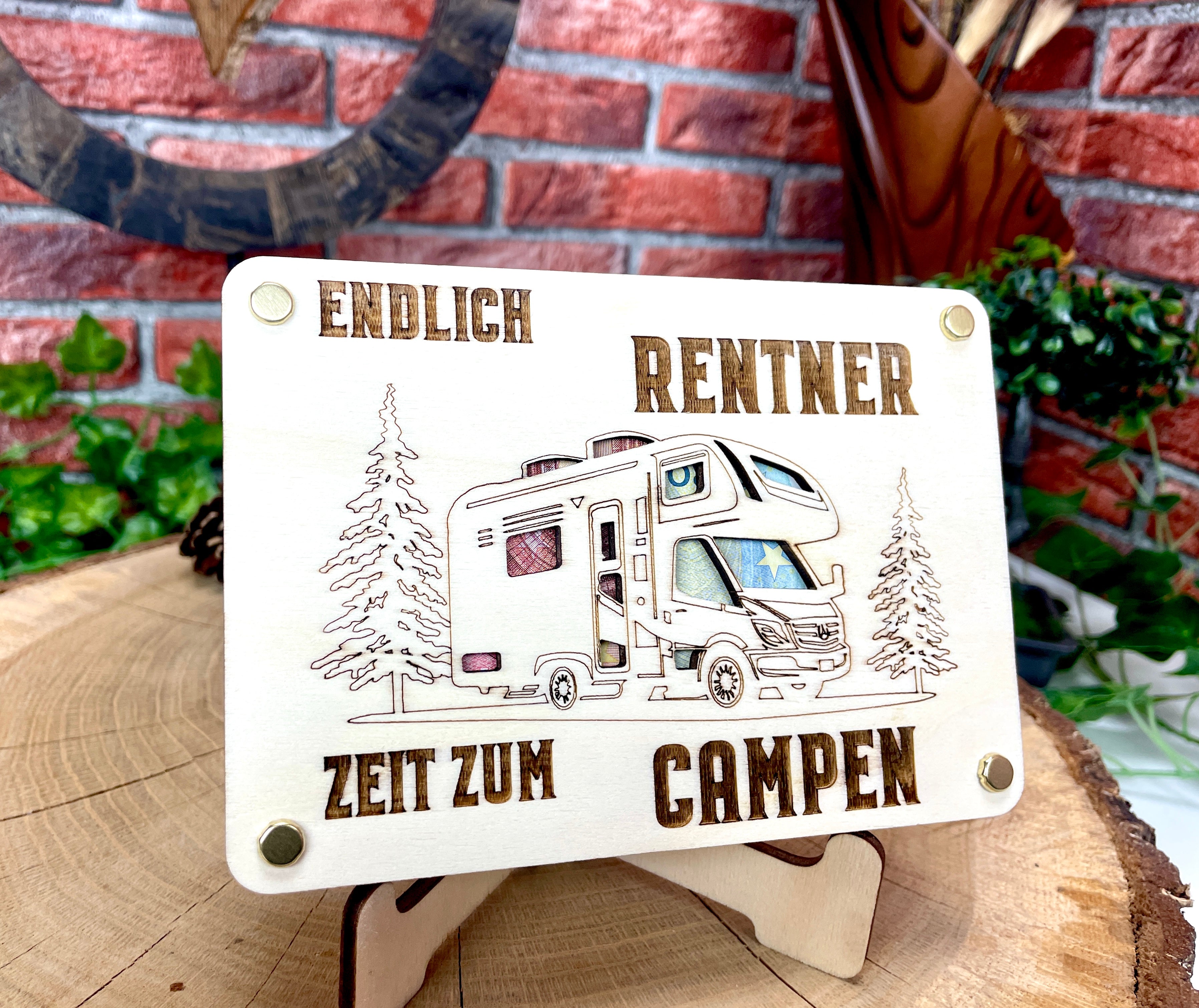 Geldgeschenk Wohnmobil 'Endlich Rentner ZEIT ZUM CAMPEN ' Geschenkideen Holz Bilder Schilder Geburtstag Zur Erholung  Outdoor im Urlaub