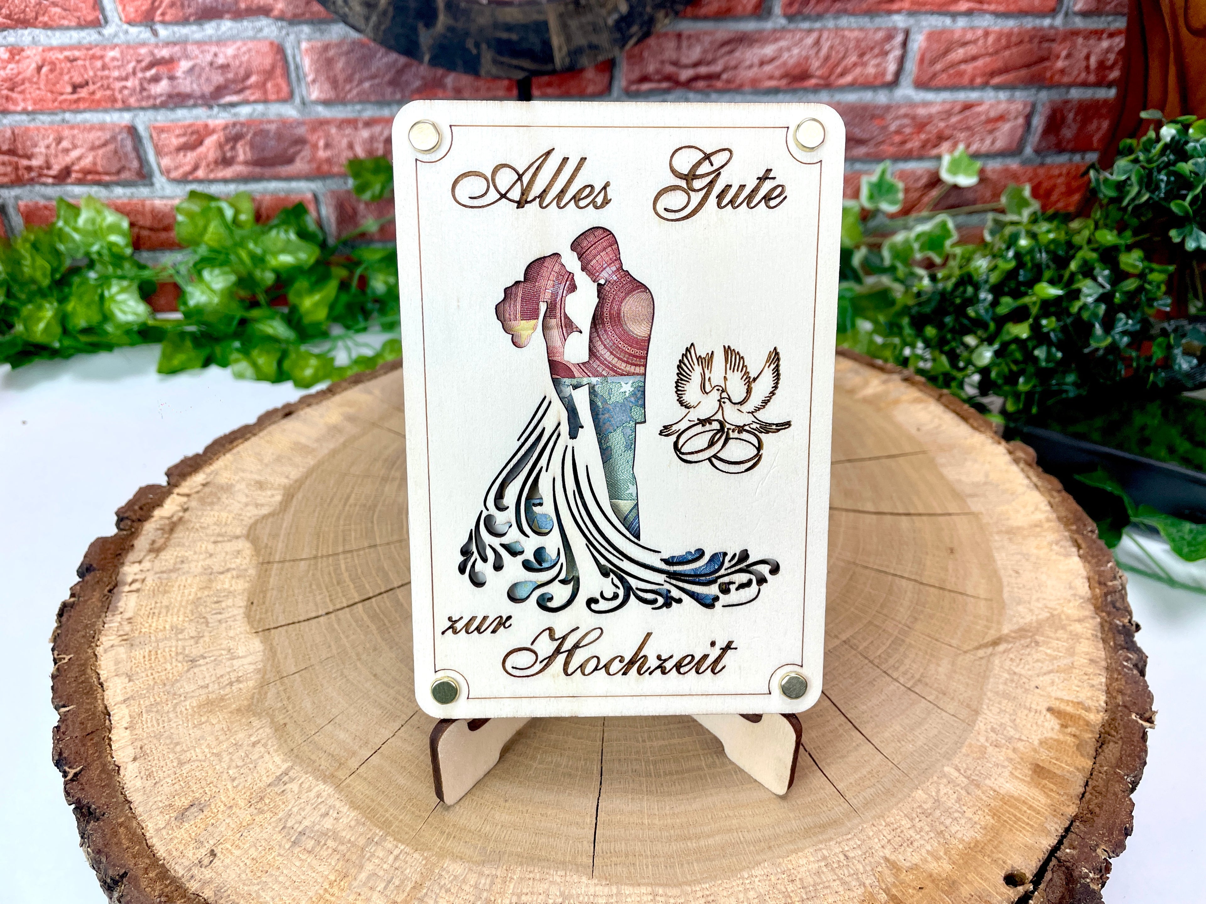 Alles Gute zur Hochzeit: Individuelles Geldgeschenk für das Brautpaar. Holz Schilder Geschenkideen Vermählung