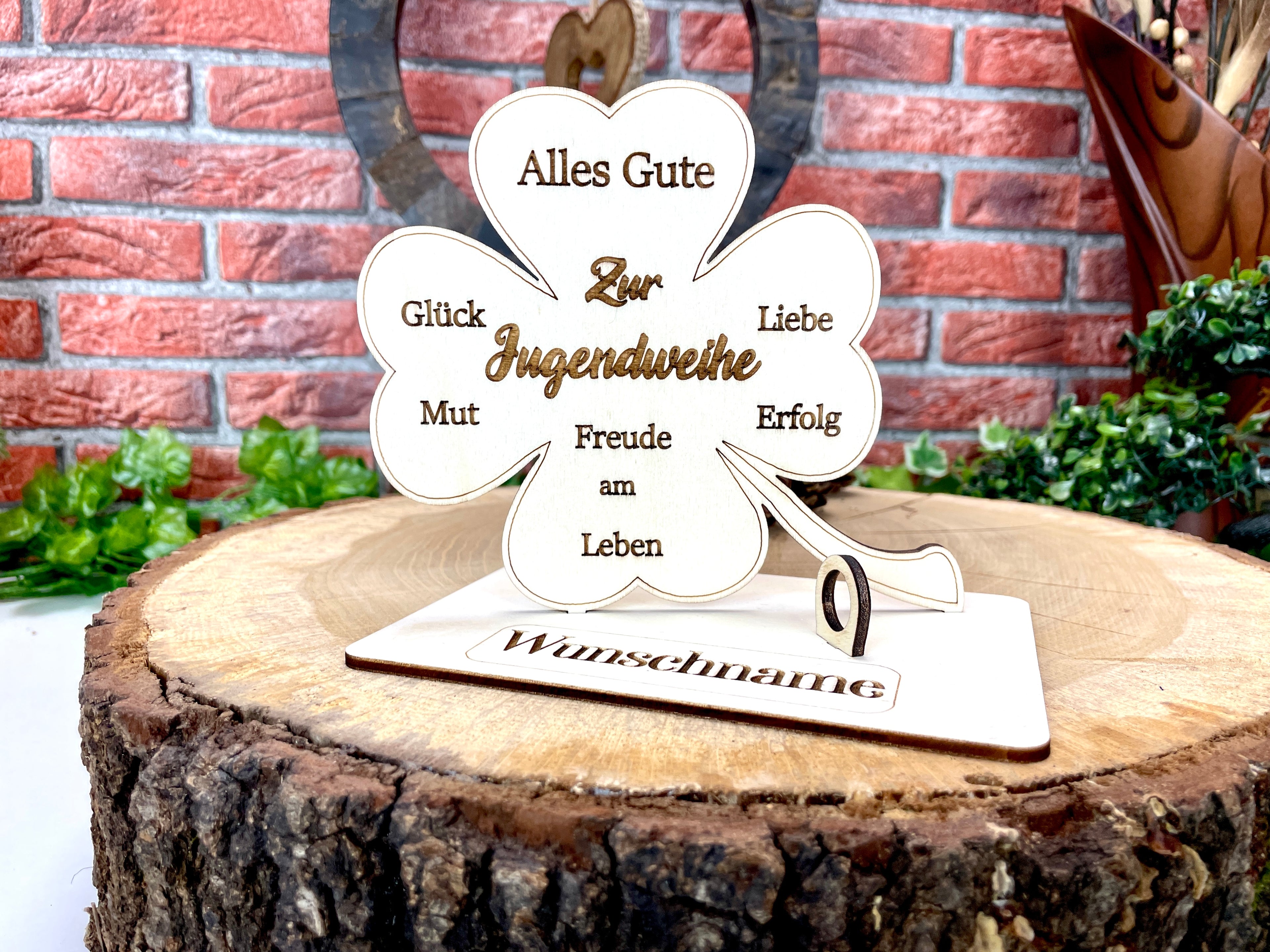 Kleeblatt zur Jugendweihe handgefertigt aus Holz - Glück, Liebe & Erfolg im Leben Lebenswende Liebevolle Geschenke Besonderes Geschenk
