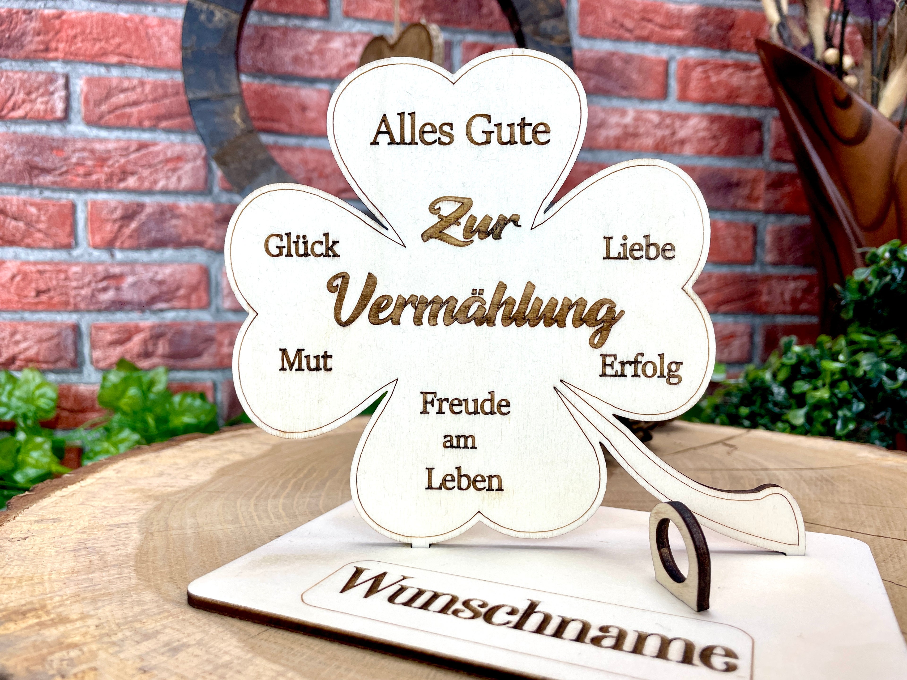 Glückskleeblatt zur Vermählung handgefertigt aus Holz - Liebe, Erfolg & Freude im Leben Liebevolle Geschenke Besonderes Geschenk Glück