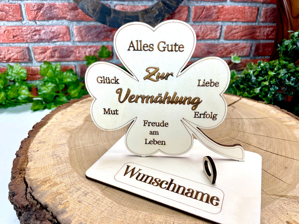 Glückskleeblatt zur Vermählung handgefertigt aus Holz - Liebe, Erfolg & Freude im Leben Liebevolle Geschenke Besonderes Geschenk Glück
