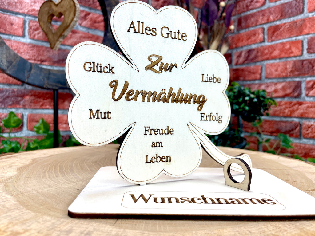 Glückskleeblatt zur Vermählung handgefertigt aus Holz - Liebe, Erfolg & Freude im Leben Liebevolle Geschenke Besonderes Geschenk Glück