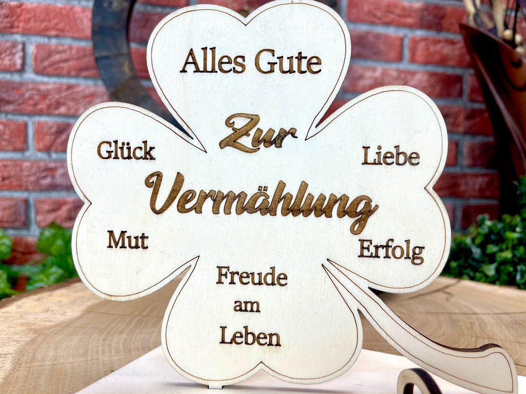 Glückskleeblatt zur Vermählung handgefertigt aus Holz - Liebe, Erfolg & Freude im Leben Liebevolle Geschenke Besonderes Geschenk Glück
