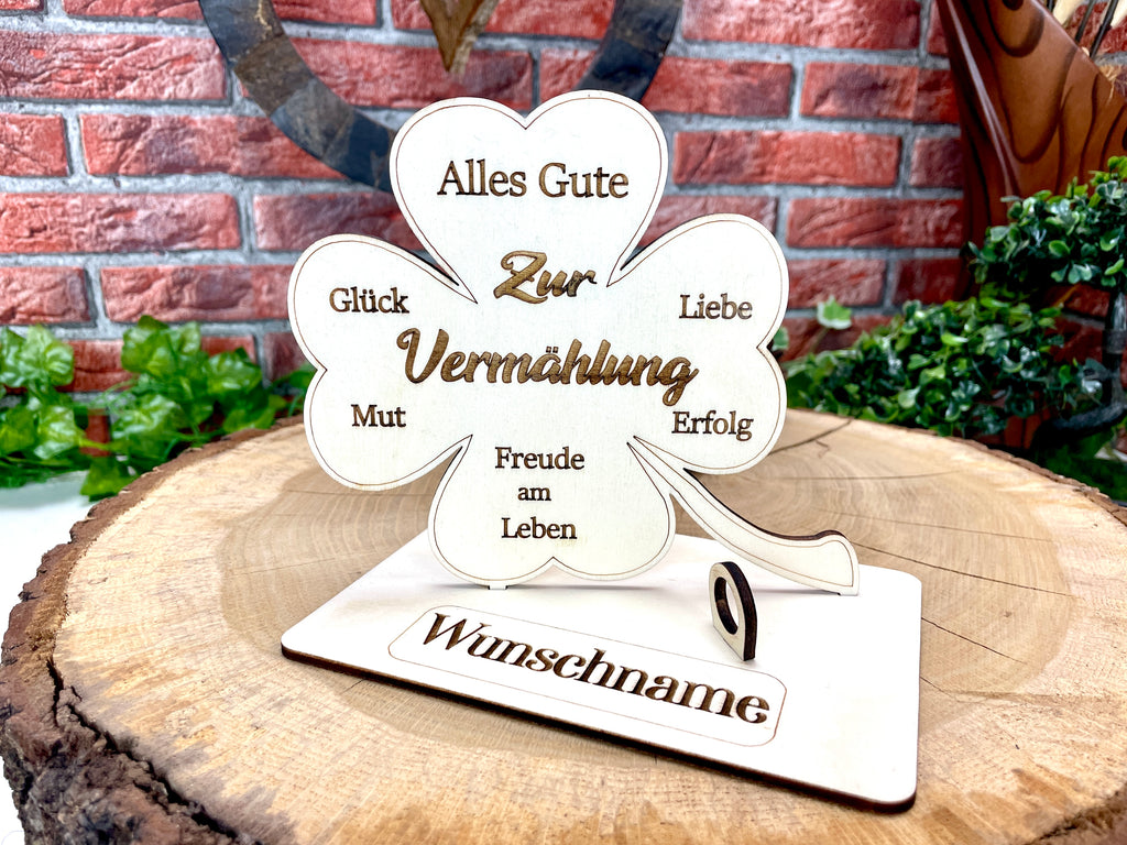 Glückskleeblatt zur Vermählung handgefertigt aus Holz - Liebe, Erfolg & Freude im Leben Liebevolle Geschenke Besonderes Geschenk Glück