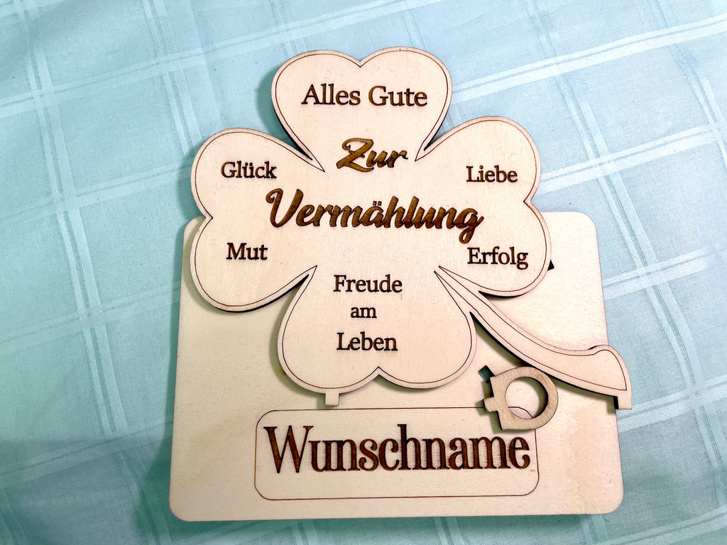 Glückskleeblatt zur Vermählung handgefertigt aus Holz - Liebe, Erfolg & Freude im Leben Liebevolle Geschenke Besonderes Geschenk Glück